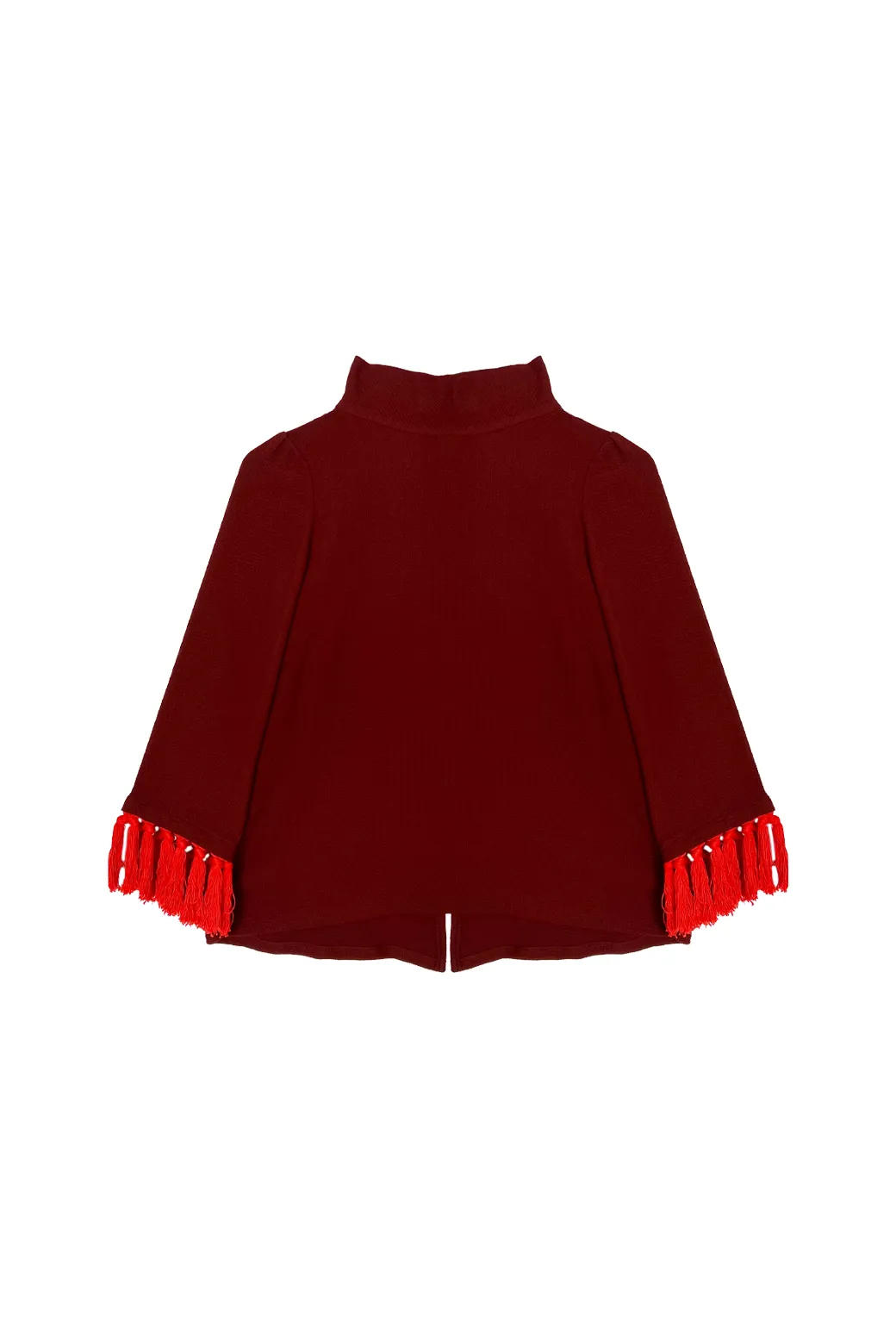 Reflective Trim Details Tasseled Lounge Top  - Maroon & Orange