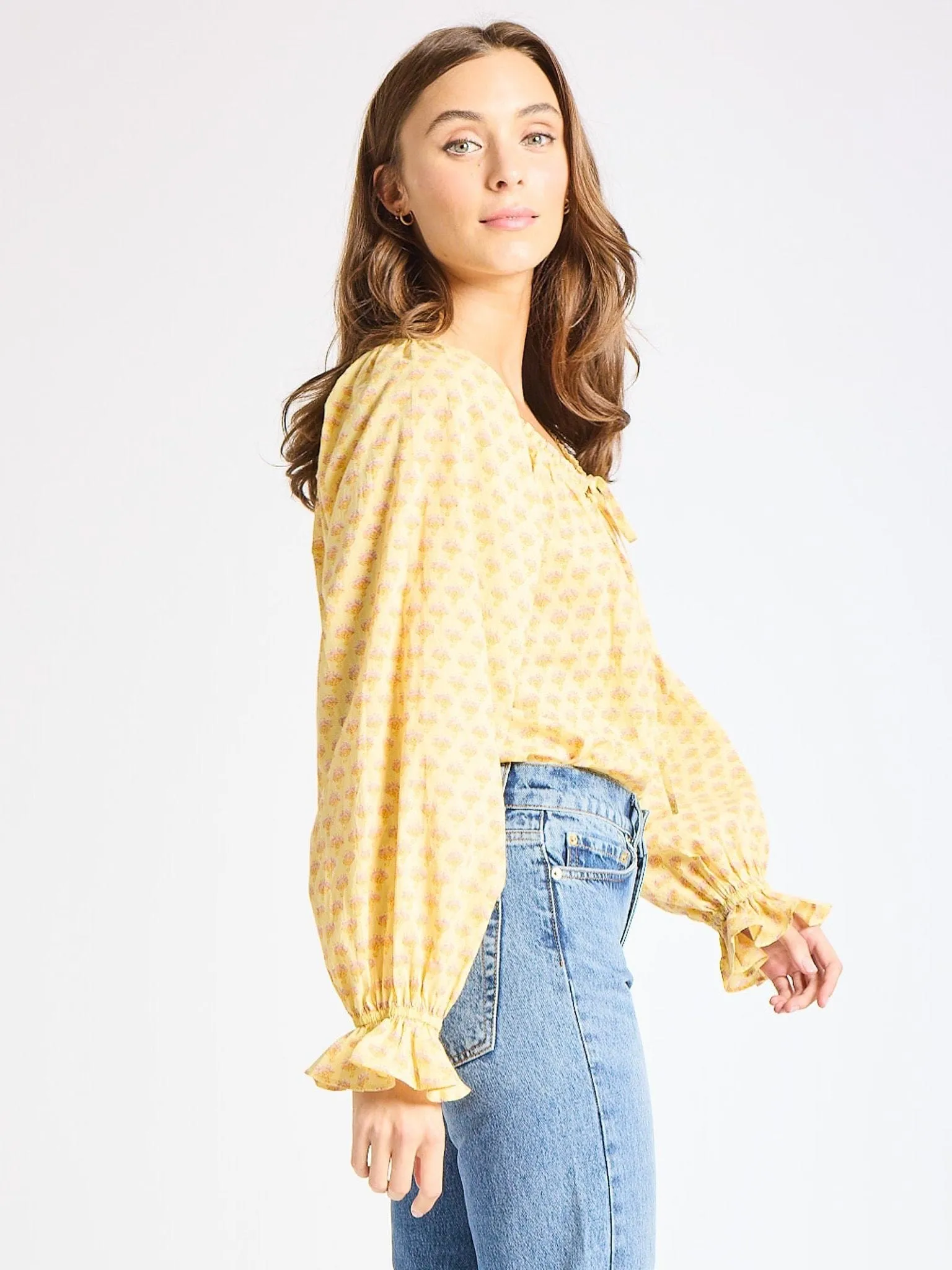 Ada Top in Buttercup Stretch Knit Material