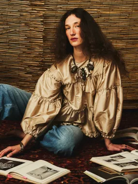 Mae Top in Almond Taffeta Durable Blend