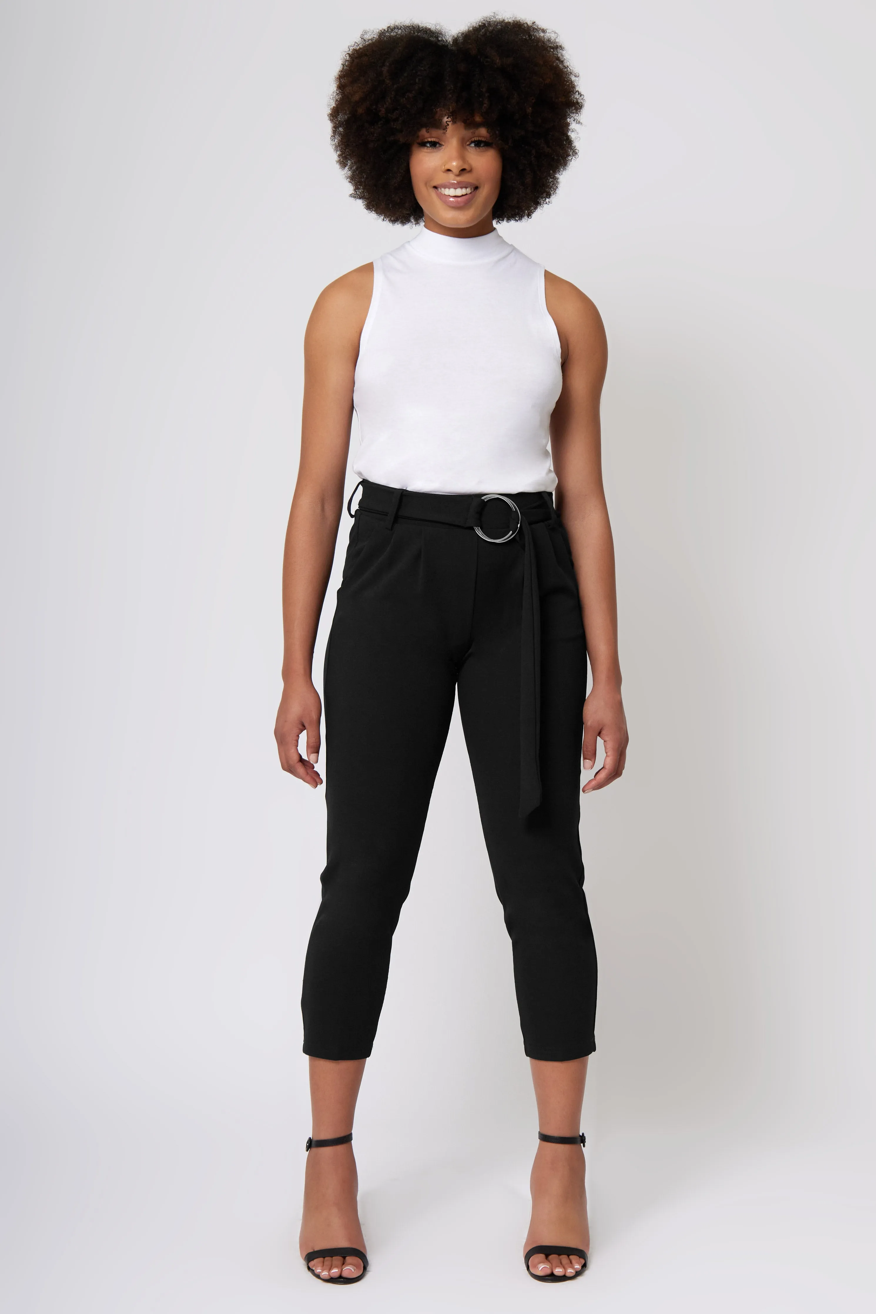Flexible Use Performance Comfort High Rise Self Buckle Knit Crepe Trousers