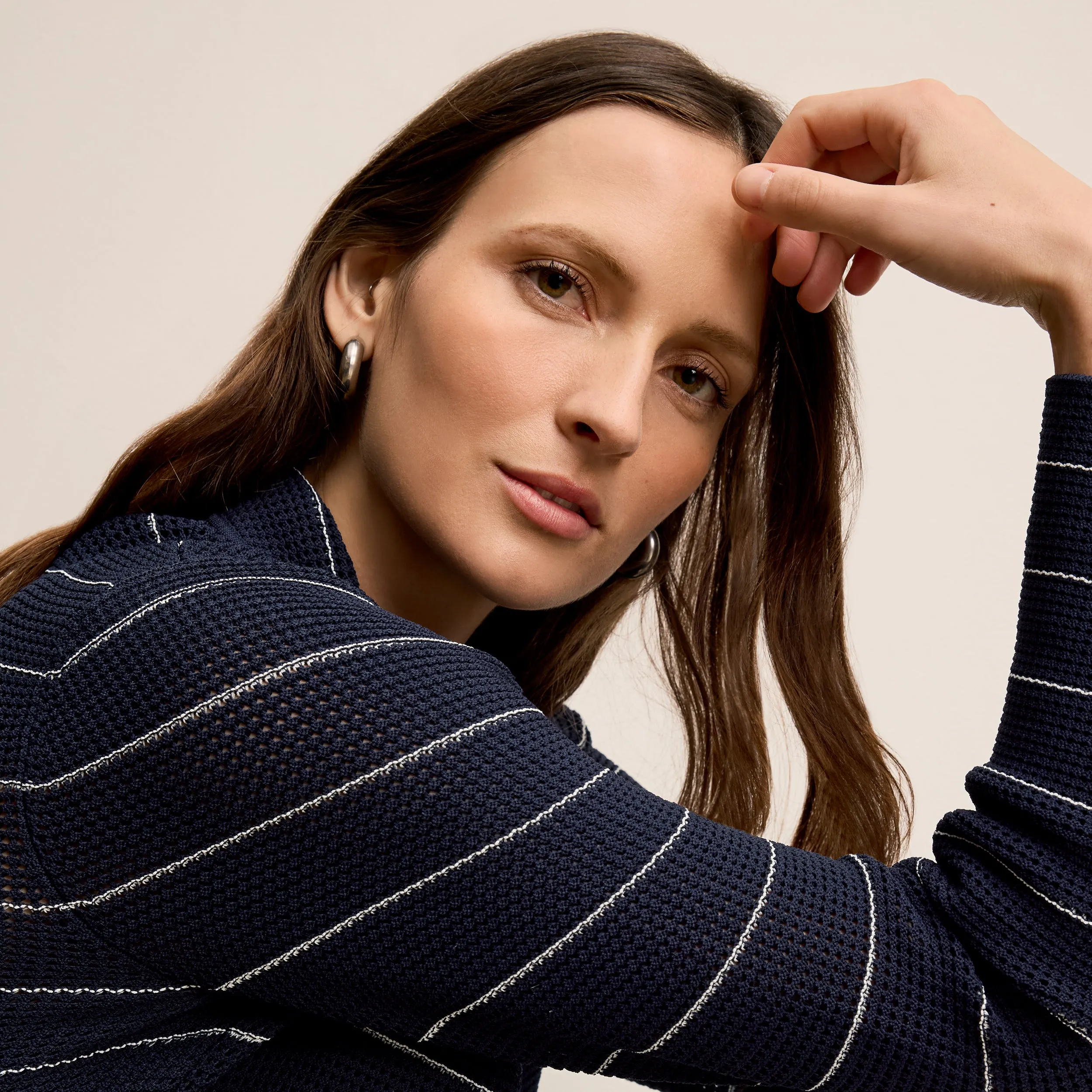 Jolie Lapel Jardigan - Dot Jardigan Knit :: Dark Navy/Ivory Flexible Shoulder