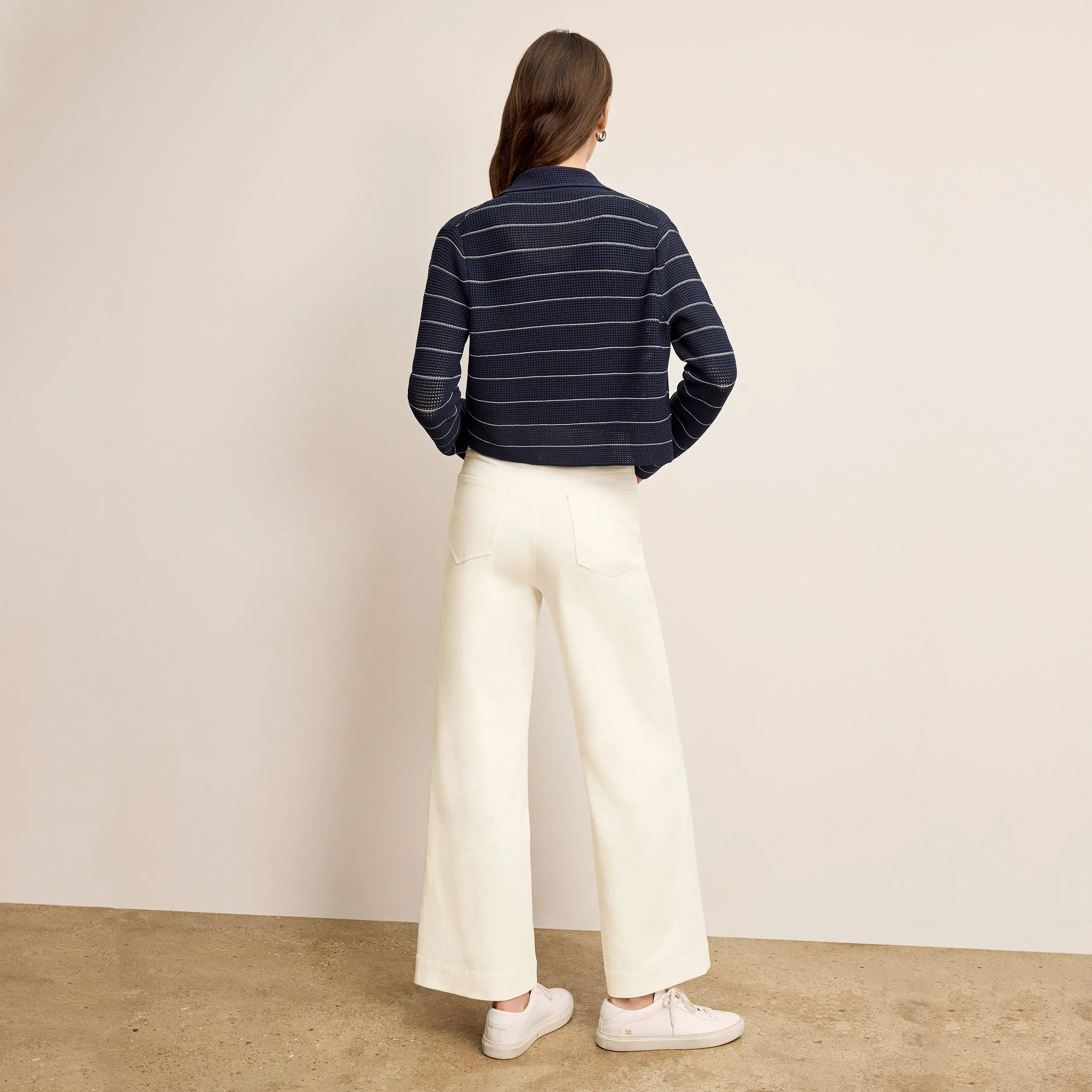 Zero Waste Production Cozy Finish Jolie Lapel Jardigan - Dot Jardigan Knit :: Dark Navy/Ivory