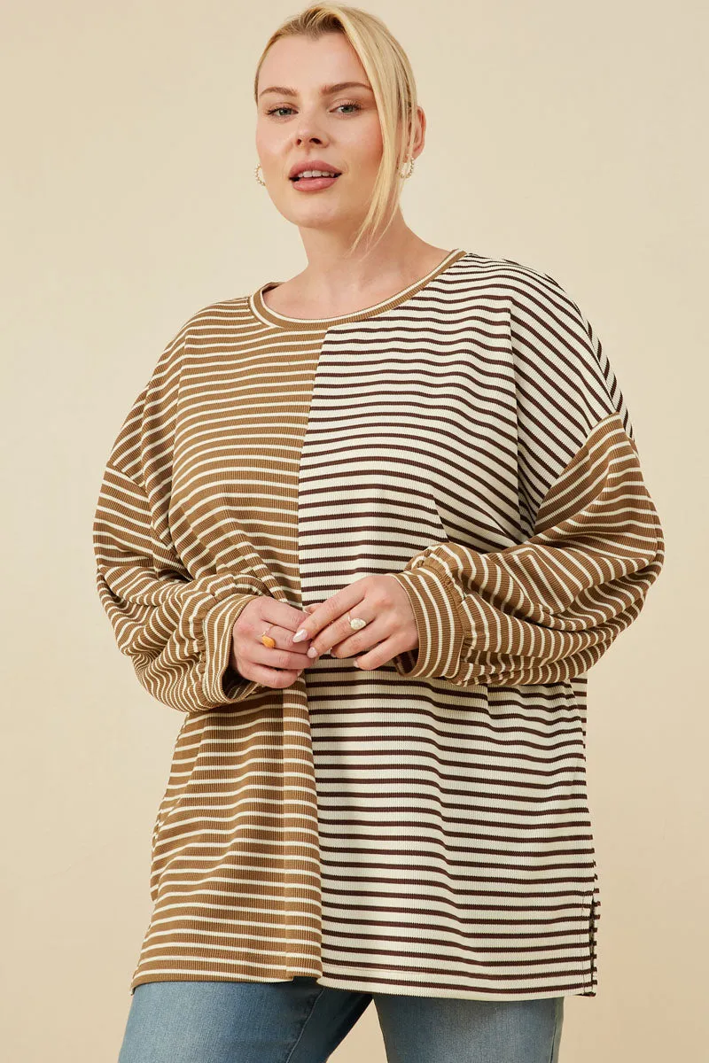 Contrast Panel Stripe Knit Drop Shoulder Knit Top FlexibleRibbedTrims MoistureWickingMaterial