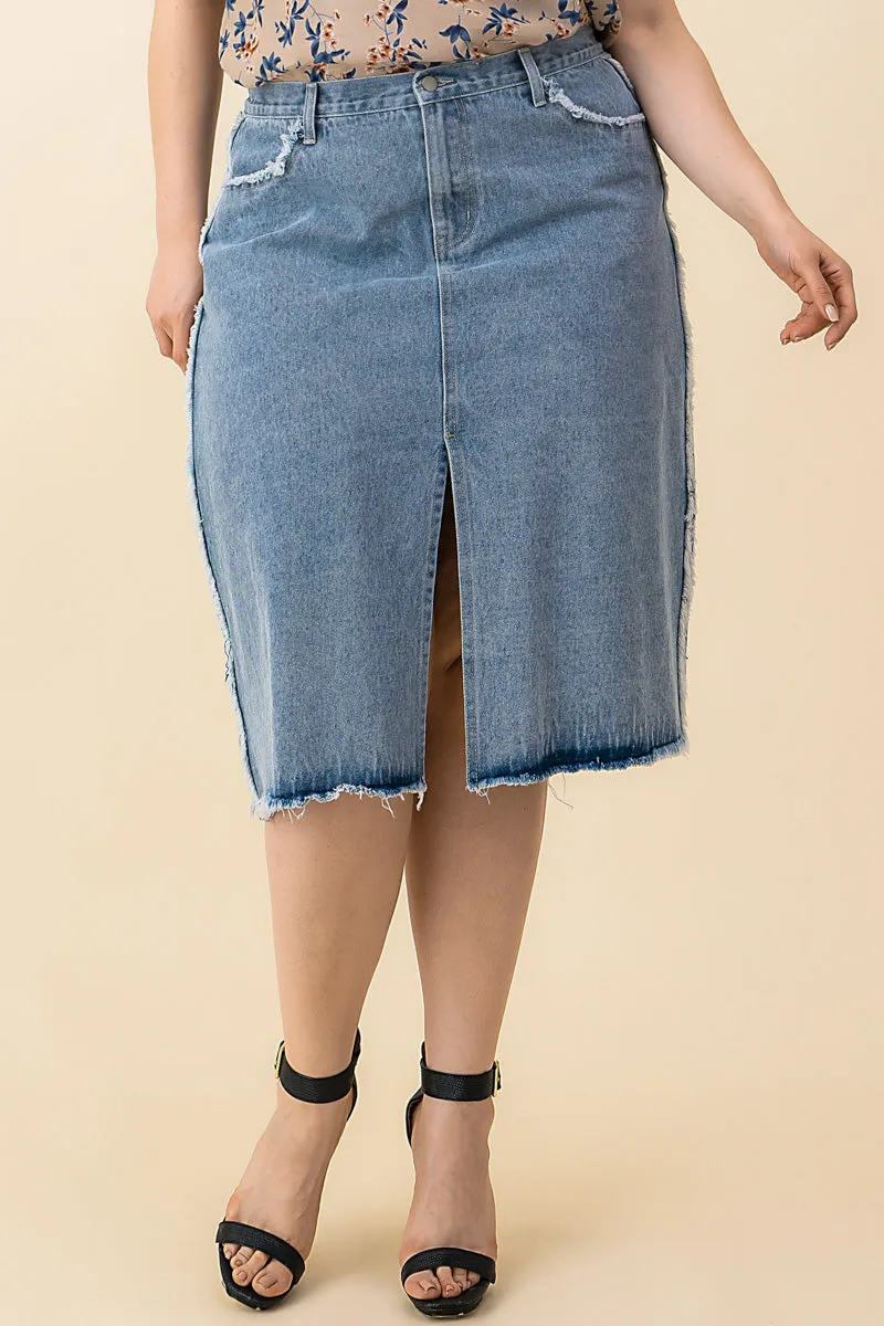 Frayed Denim Pencil Skirt SeamlessPocketDesign