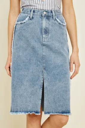Metallic accents Frayed Denim Pencil Skirt