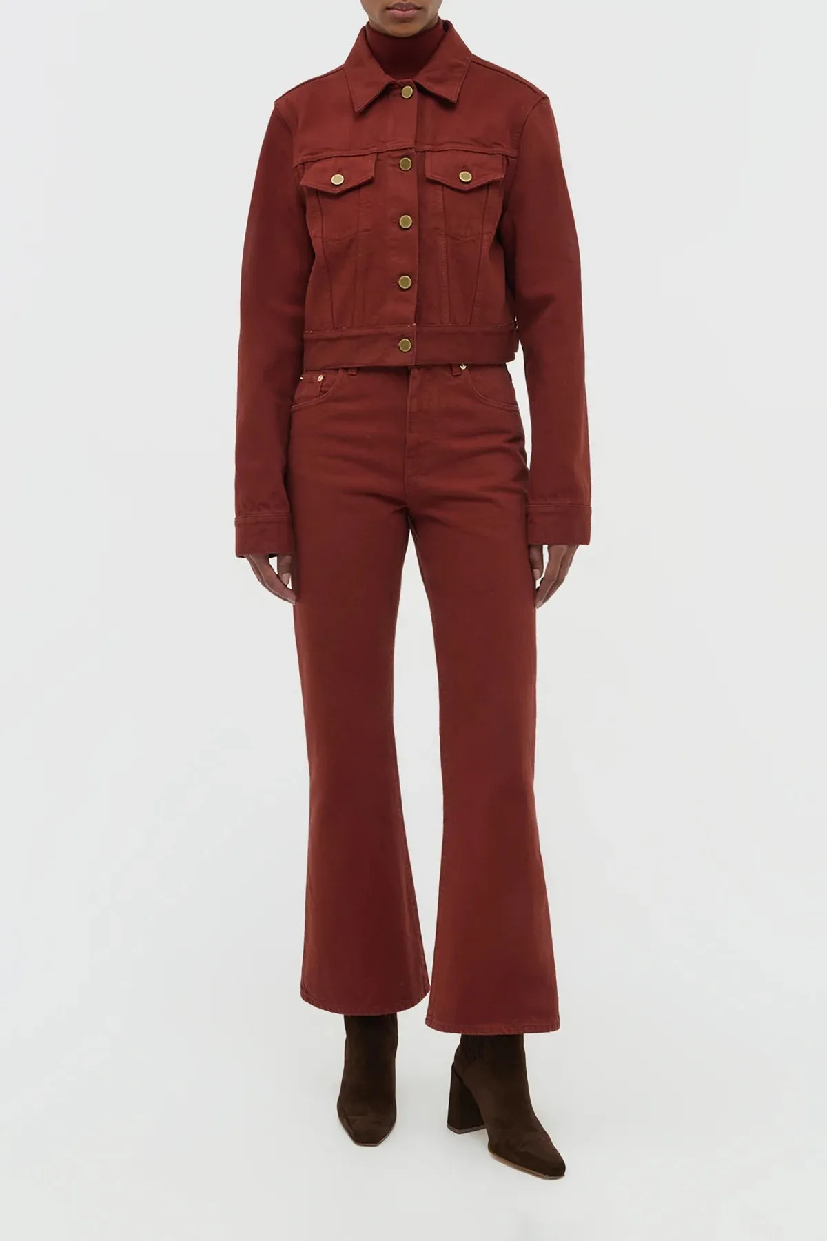 Ezra Bootcut Cropped Jean in Burnt Sienna Recycled Cotton Denim AdaptiveFitFabric VersatileNeckline