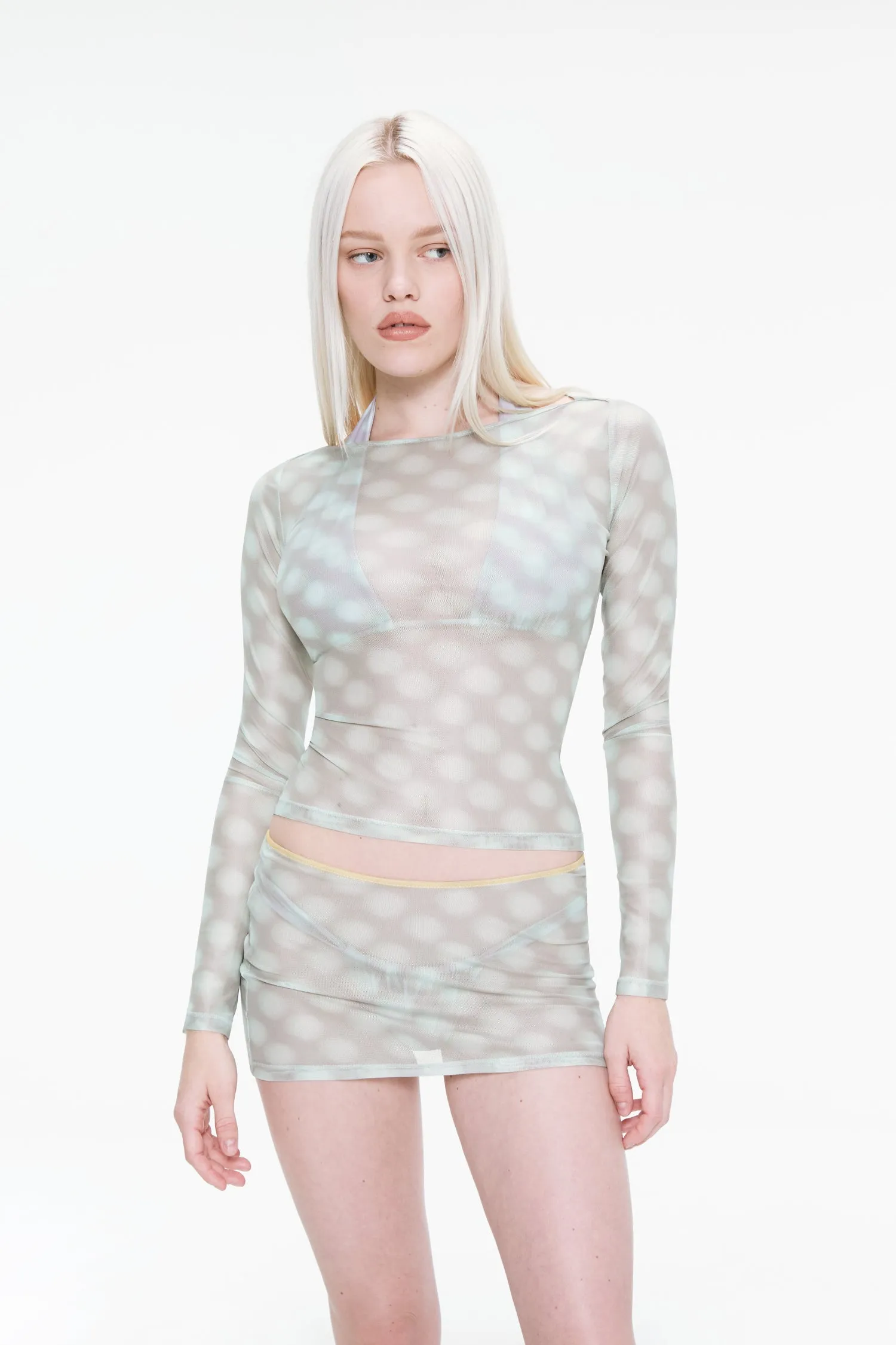 Comfortable Look Elasticated Hem AMELIA TOP - MINT BLURRED DOT