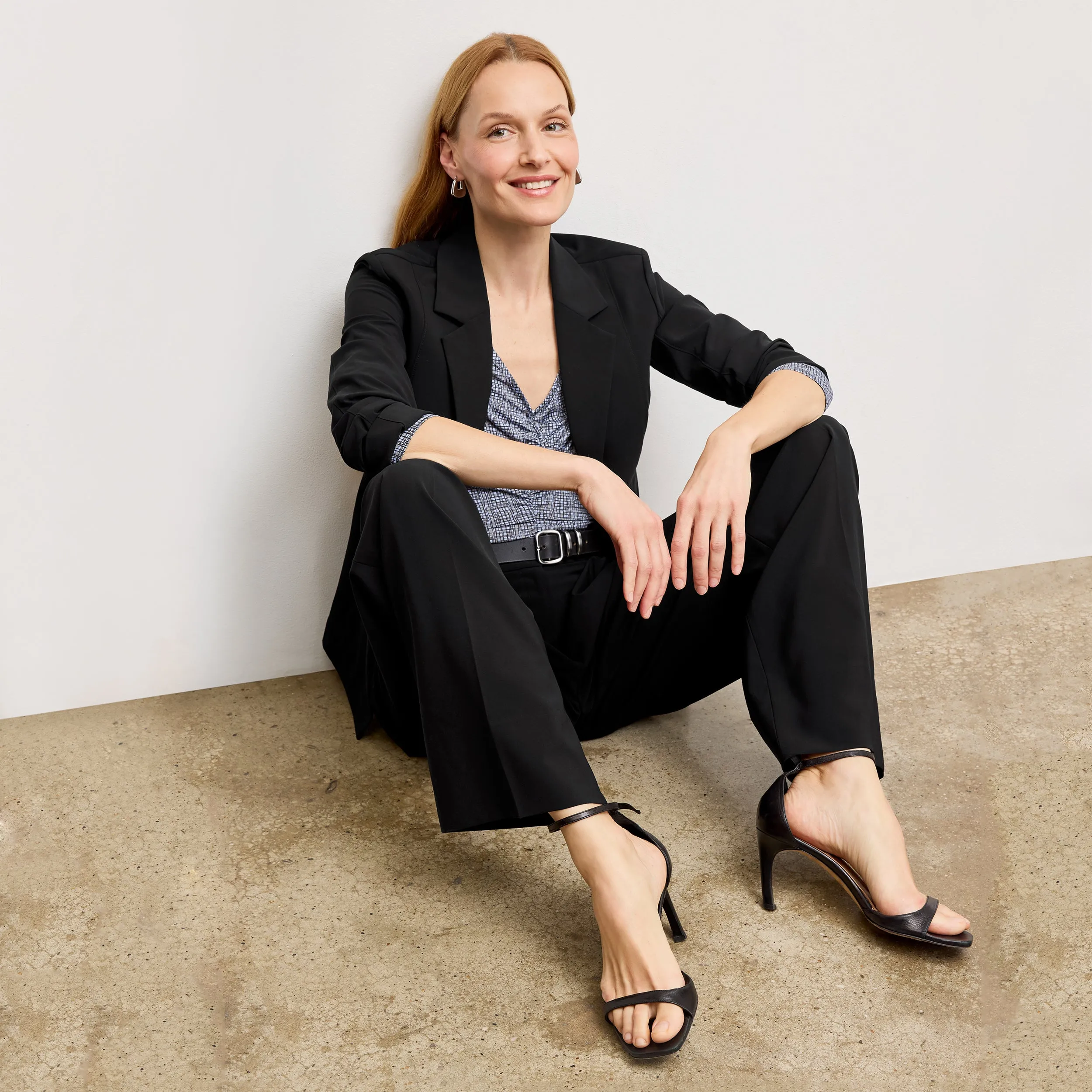 Low Profile Zipper OdorResistant Treatment Amina Ruched Top - Printed Jersey :: Blueprint Sketch Upcycled Material Innovation