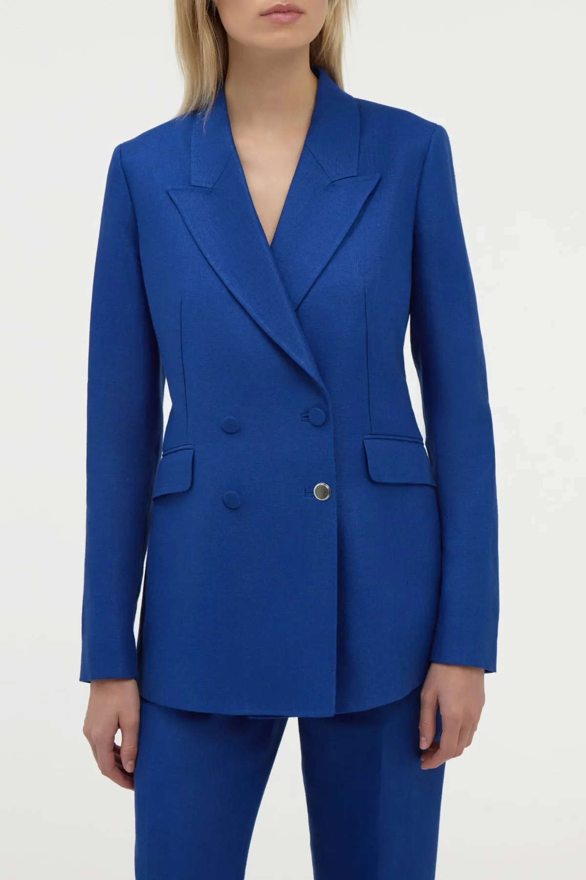 AntiOdorTreatment Angela Blazer in Cobalt Linen Twill
