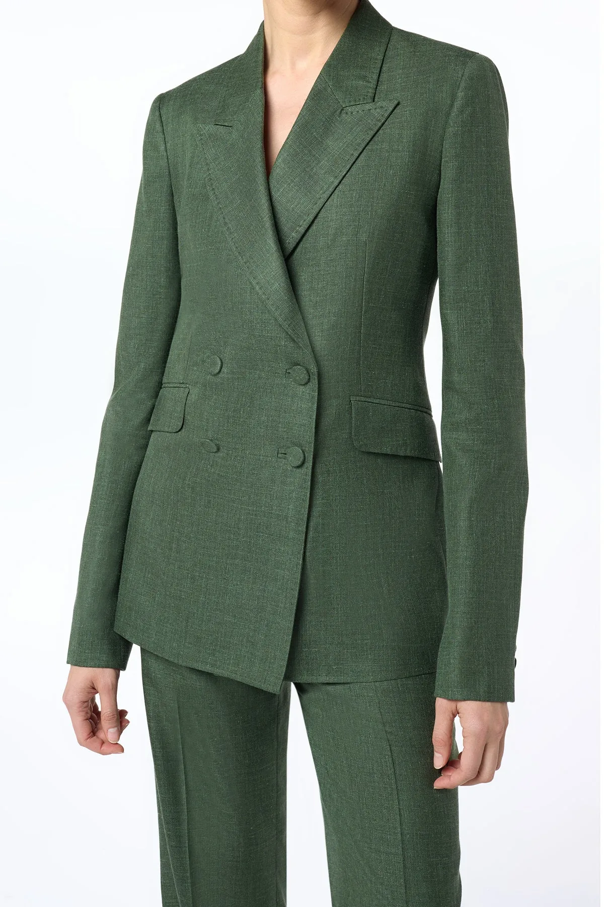 Angela Blazer in Olive Virgin Wool Silk with Linen Thermal Regulating Fabric