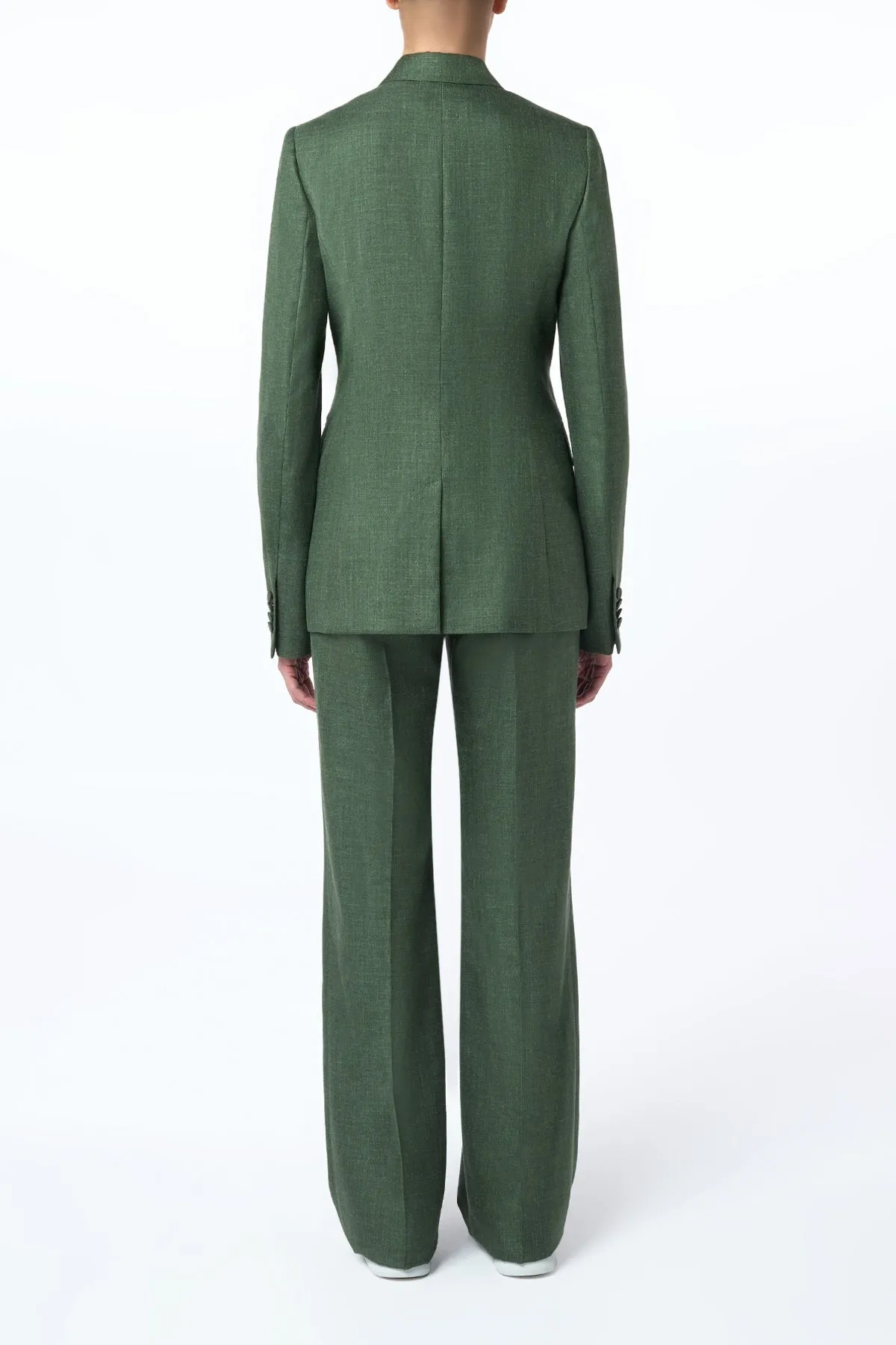 Angela Blazer in Olive Virgin Wool Silk with Linen MidweightKnit