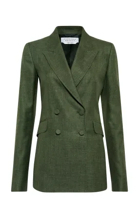 NonChafe Lining Angela Blazer in Olive Virgin Wool Silk with Linen