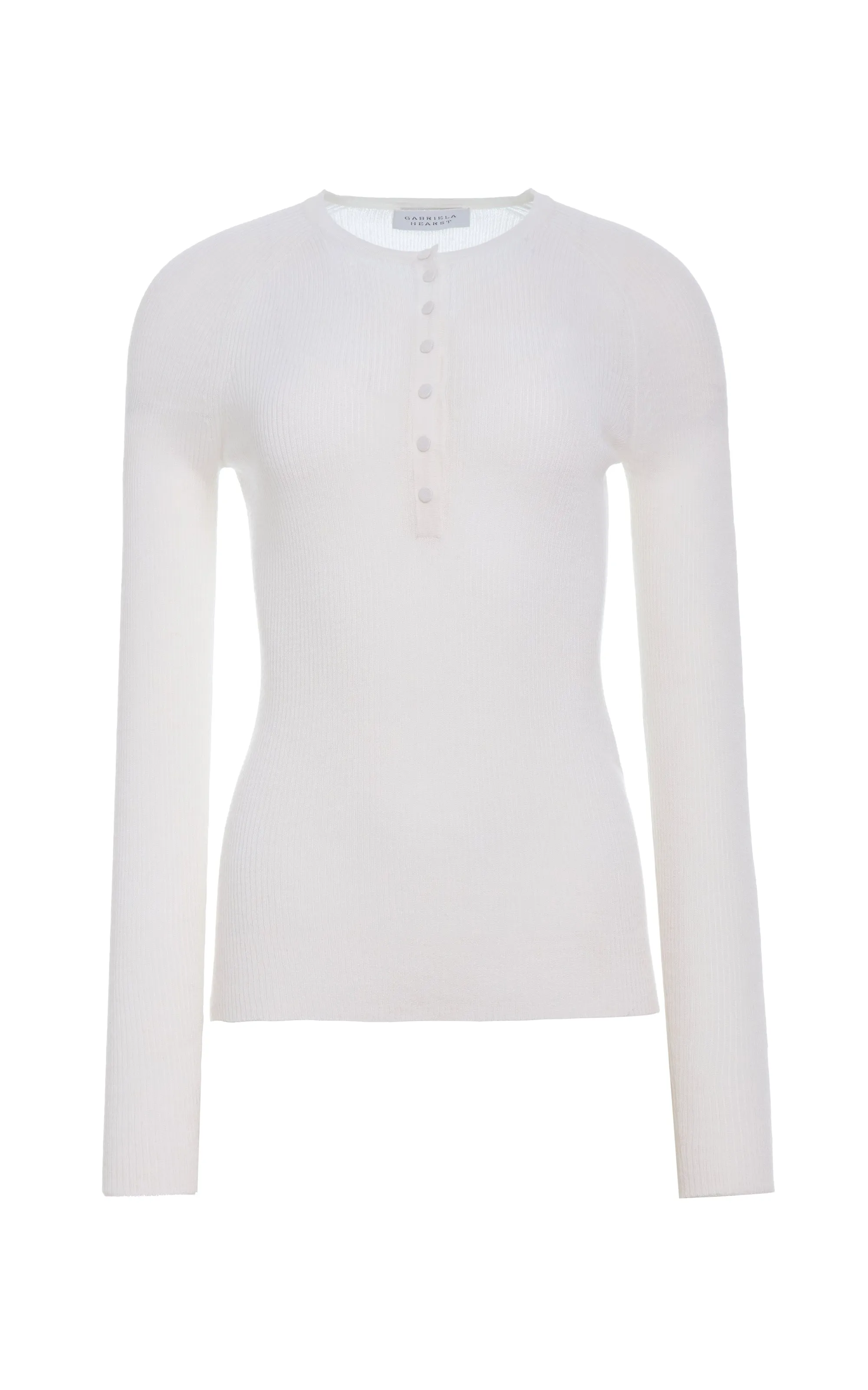 WeightedHem Ventilated Panels Anges Knit Henley in Ivory Cashmere Silk with Hemp
