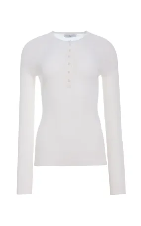 WeightedHem Ventilated Panels Anges Knit Henley in Ivory Cashmere Silk with Hemp