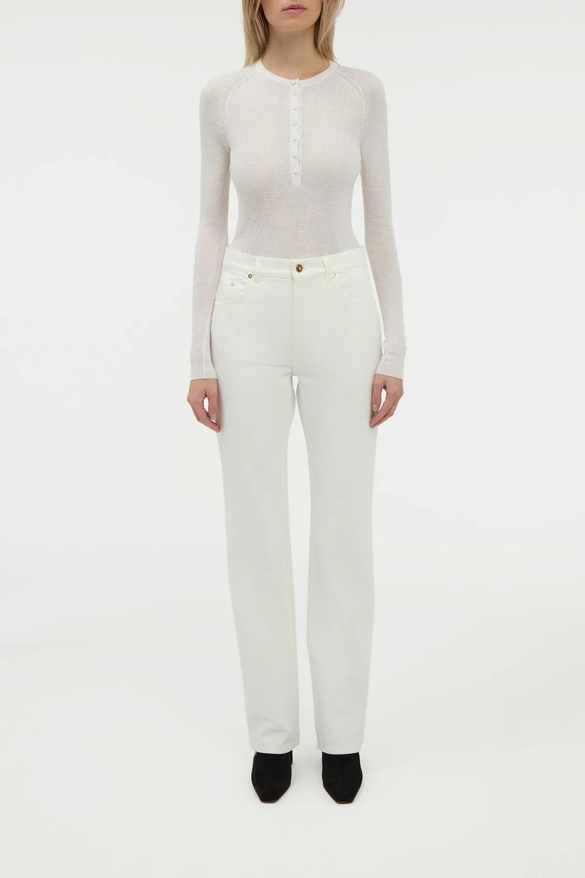 DoubleLayeredShoulders Anges Knit Henley in Ivory Cashmere Silk with Hemp