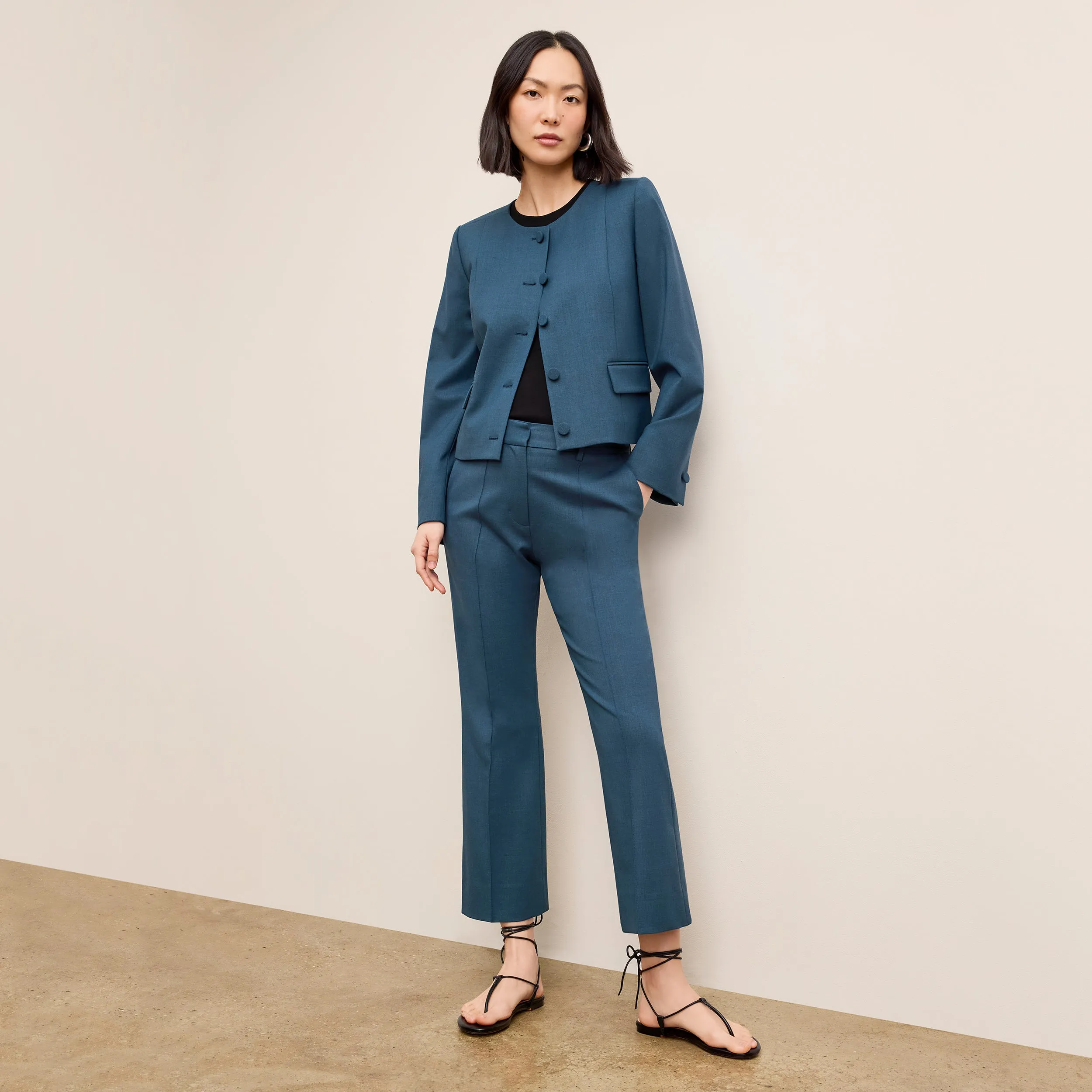 stain resistant coating Aniya Crop Jacket - Wool Twill :: Bluebell Reliable Fit