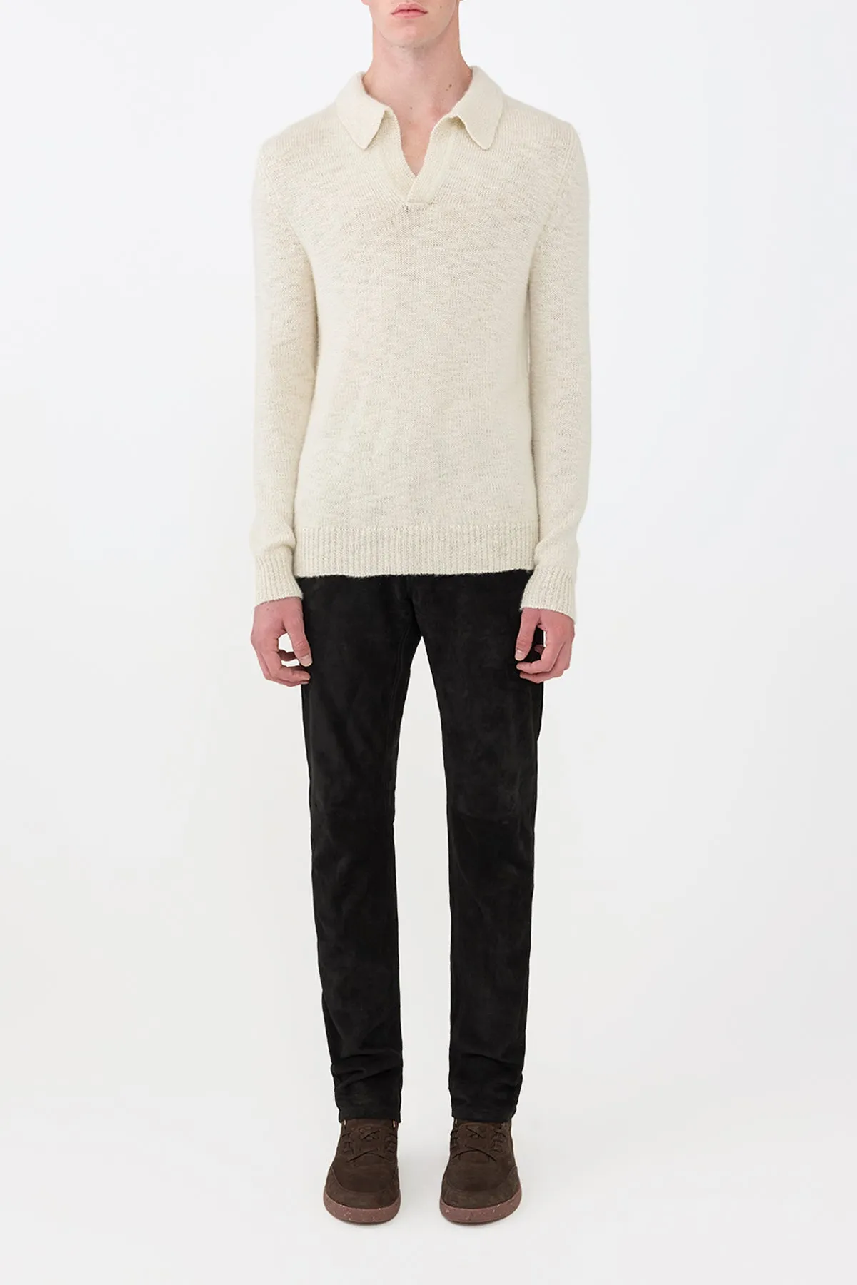 Fleece Pullover Anthony Five Pocket Pant in Black Suede