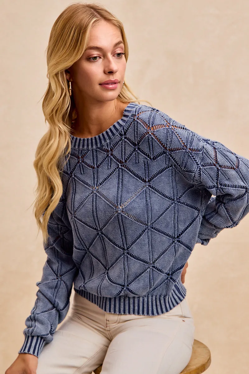 IT4806-01 | DIAGONAL CHECK WASHED SWEATER TOP Streetwear vibe