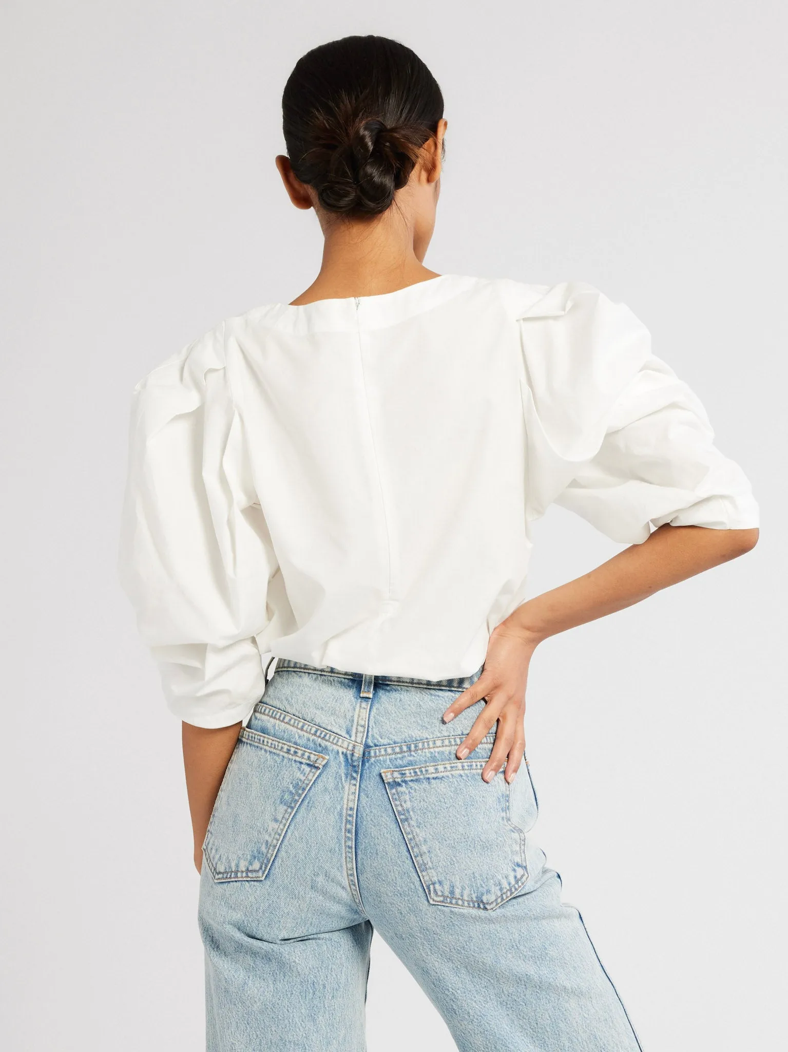 Lila Top in White Ribbed Trim Details
