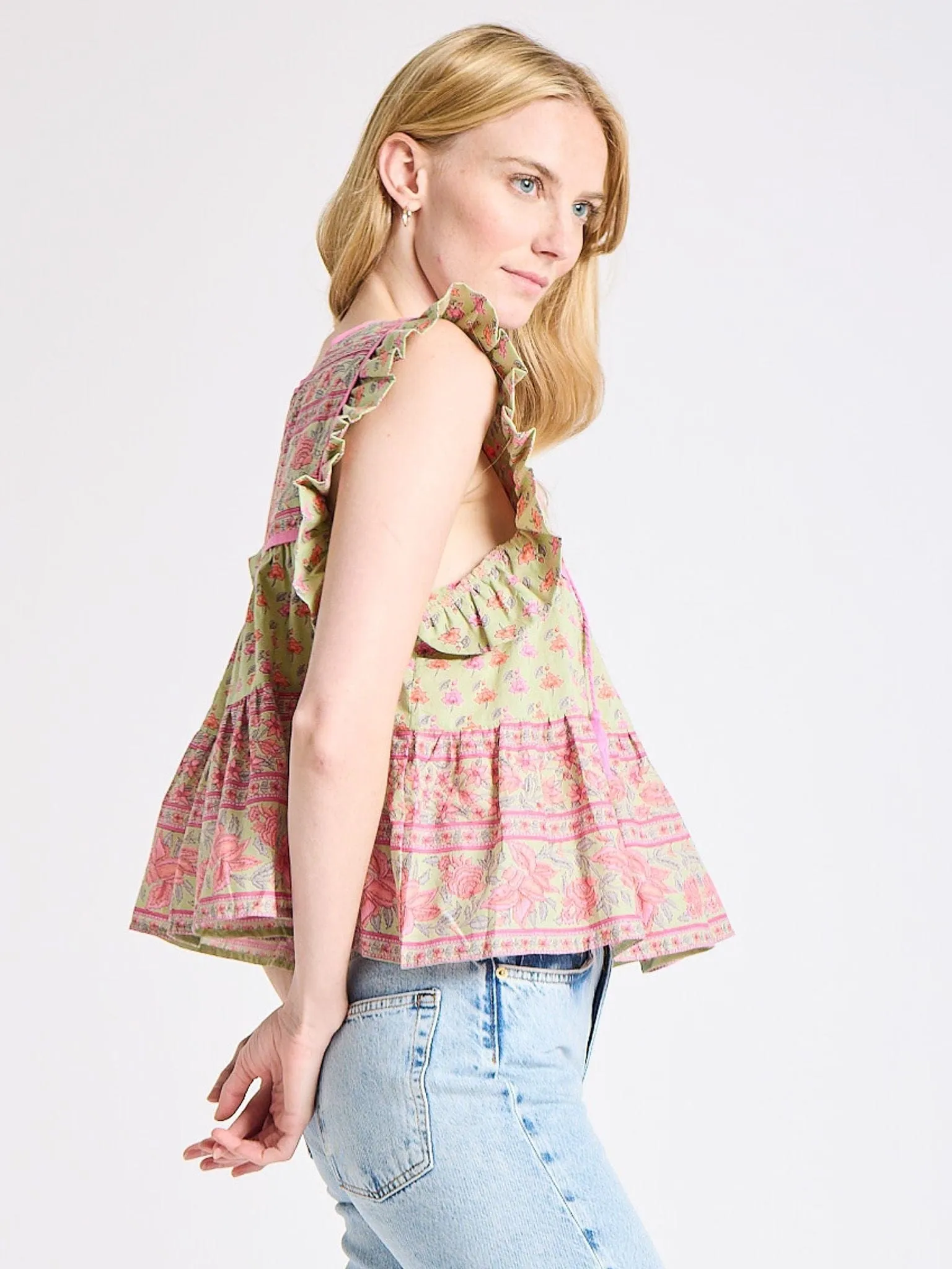 Chelsea Top in Tulip Print Warm Fabric Flexible Knit Blend