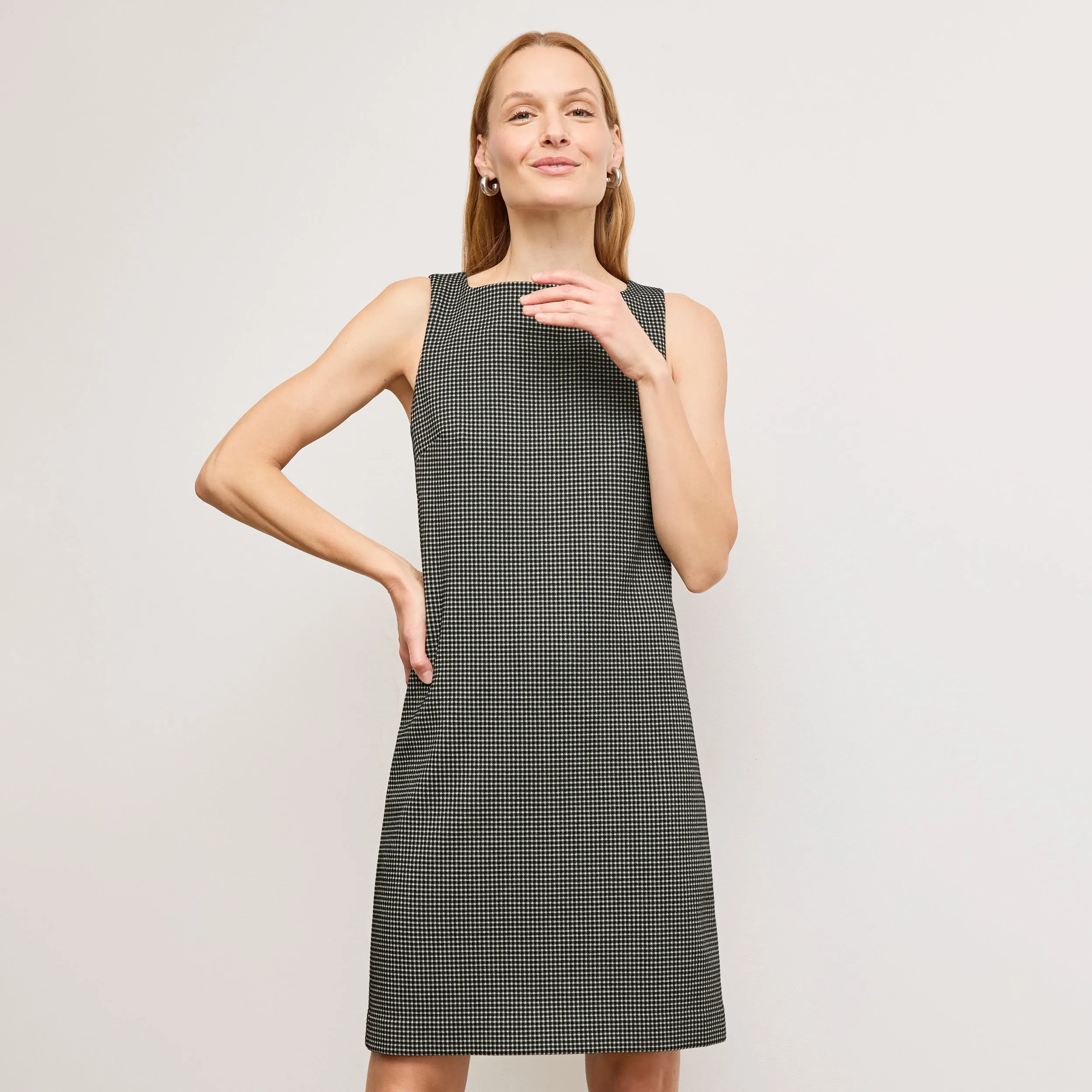 PocketDetails Soft Touch Fabric Reflective Trim Details Joanie Shift Dress - Knit Suiting :: Classic Check