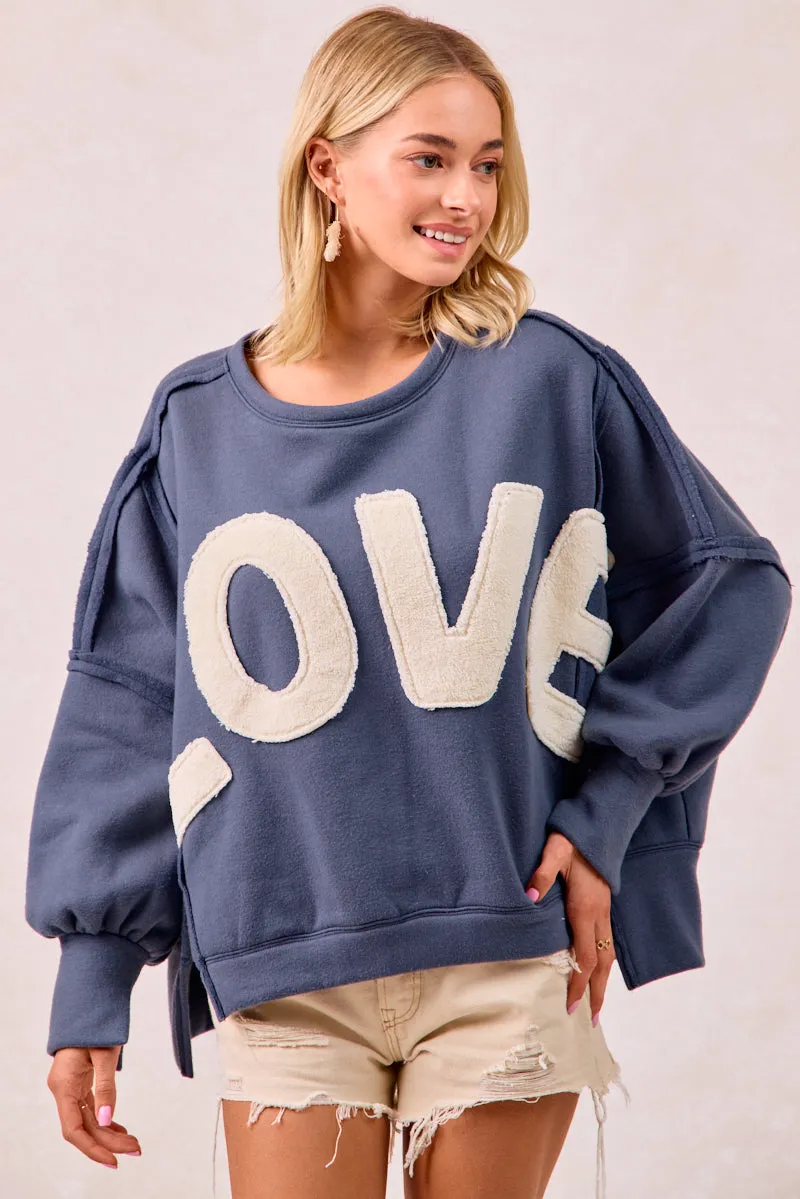 Double Layered Hem Reinforcement Breathable3DKnit IT3426R-10 | LOVE PATCHWORK FLEECE SWEATSHIRT