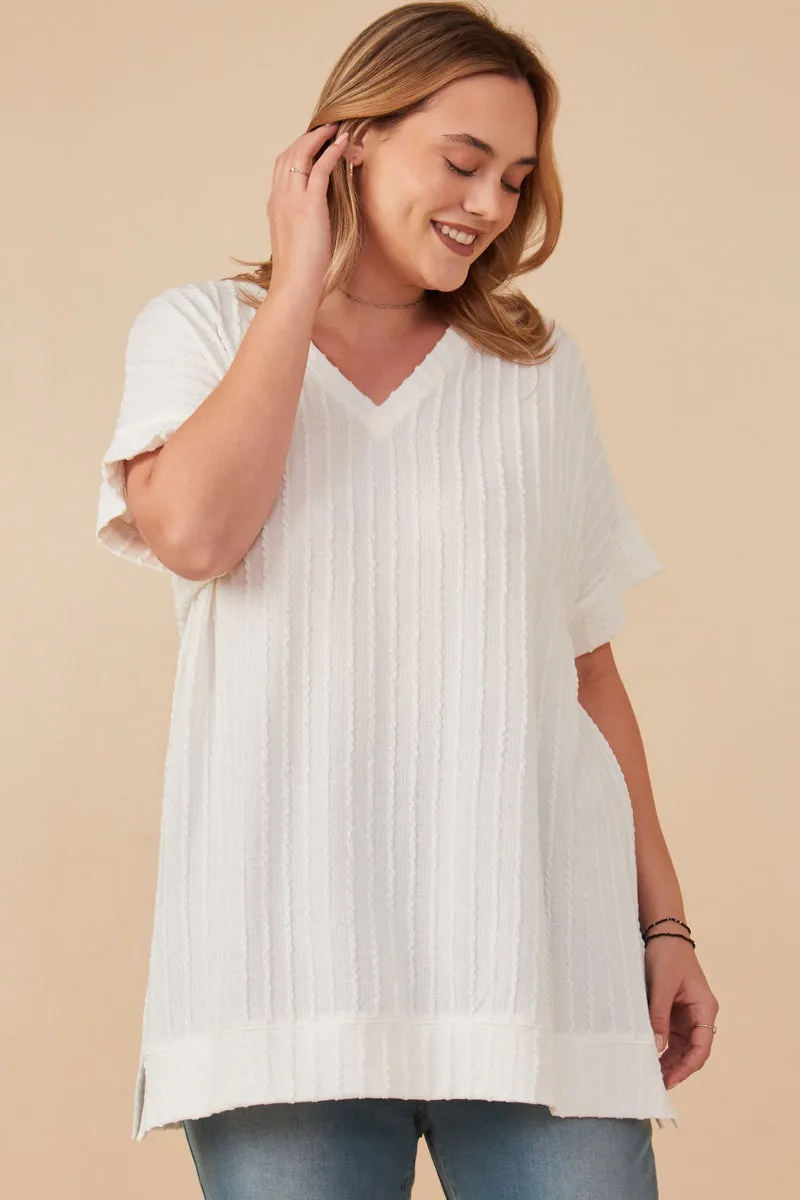 Cable Detail Knit Banded Dolman Vneck Top QuickDryTech SelfFabric Binding