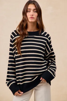 IT4864-01 | STRIPED MOCK NECK SWEATER TOP WITH RAGLAN SLEEVES AbrasionResistant Fabric