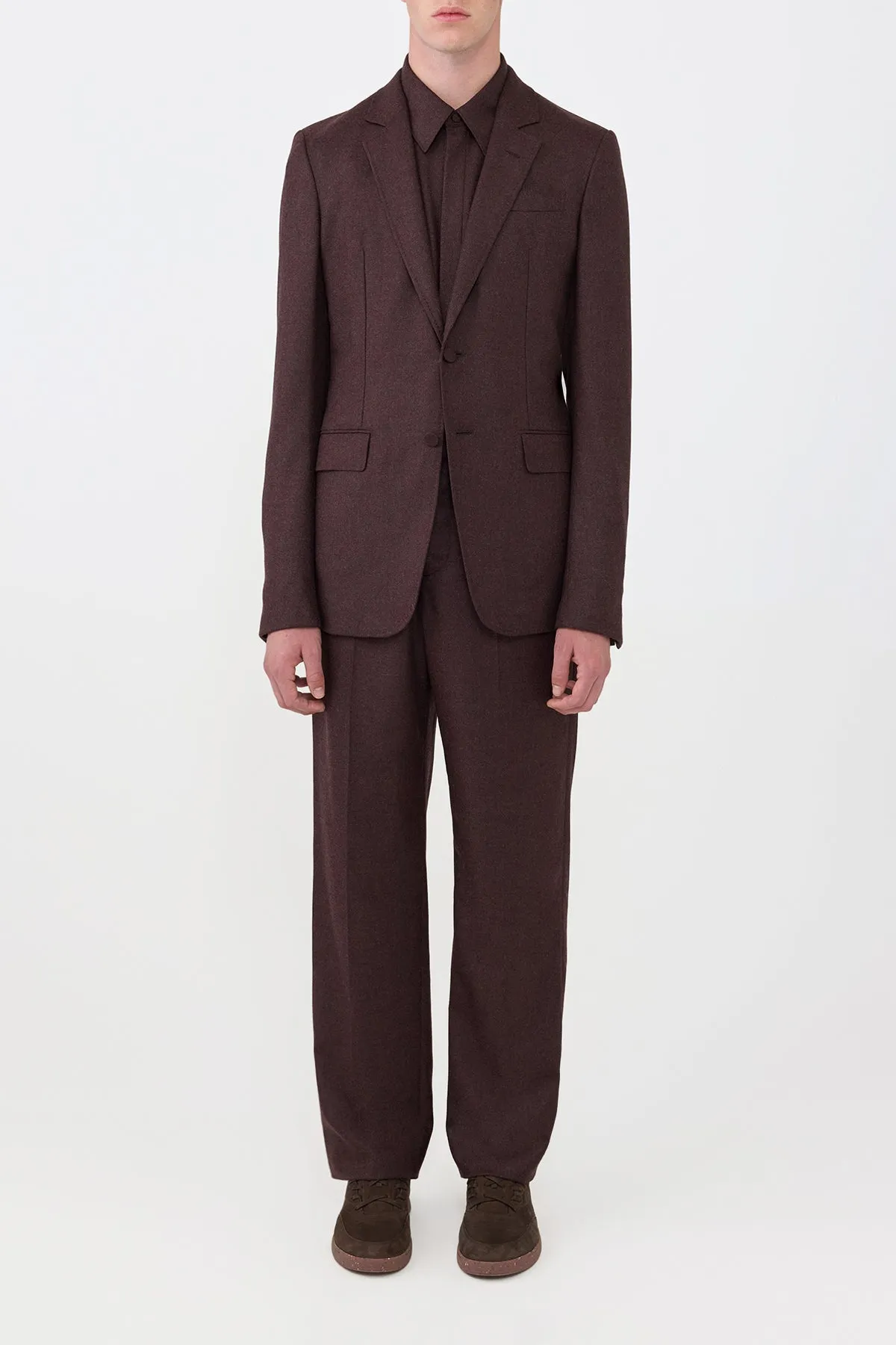 Adjustable Hem Functionality Irving Jacket in Burnt Sienna Wool Cashmere Flannel