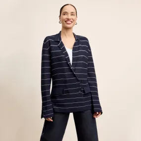 Cody Boyfriend Jardigan - Dot Jardigan Knit :: Dark Navy/Ivory Multi Directional Zipper Placement ZipClosure