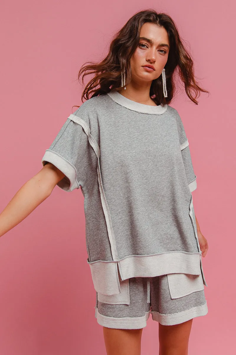 IT4047R-01 | FRENCH TERRY KNIT CUT EDGE ROUND NECK TOP WITH SIDE SLIT NonRestrictiveFit Heavy Duty Zippers