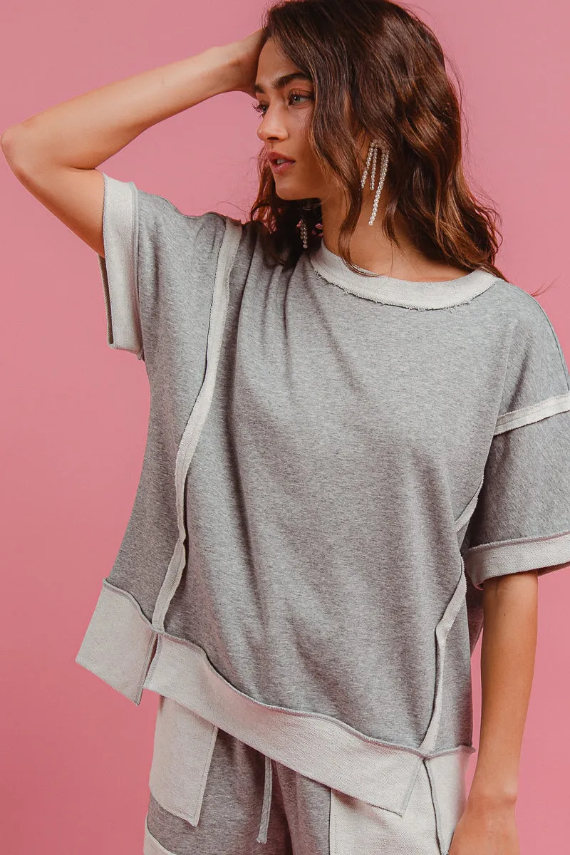 AbrasionResistantSurface IT4047R-01 | FRENCH TERRY KNIT CUT EDGE ROUND NECK TOP WITH SIDE SLIT