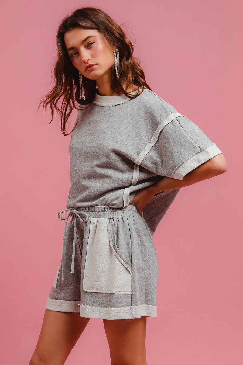 IT4047R-01 | FRENCH TERRY KNIT CUT EDGE ROUND NECK TOP WITH SIDE SLIT Flexible Comfort