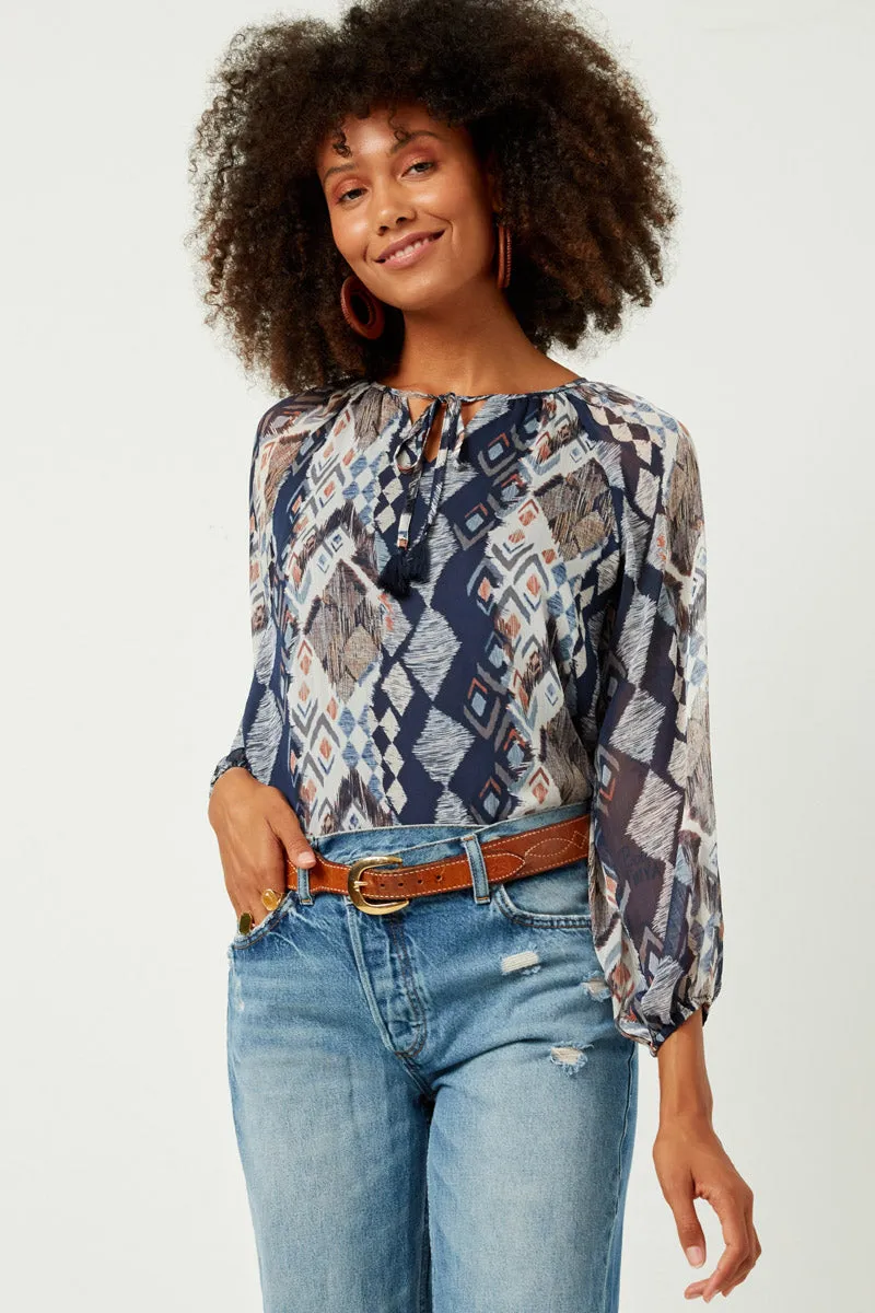 Recycled Polyester Fabric Printed Chiffon Tassel Top