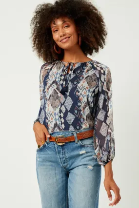 Stay Cool Technology Printed Chiffon Tassel Top
