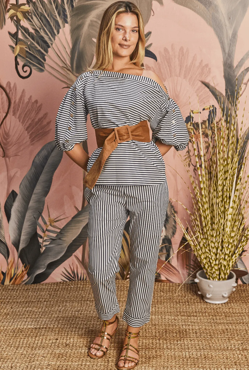 Classic Cut Everyday Pants - Black and White Stripe