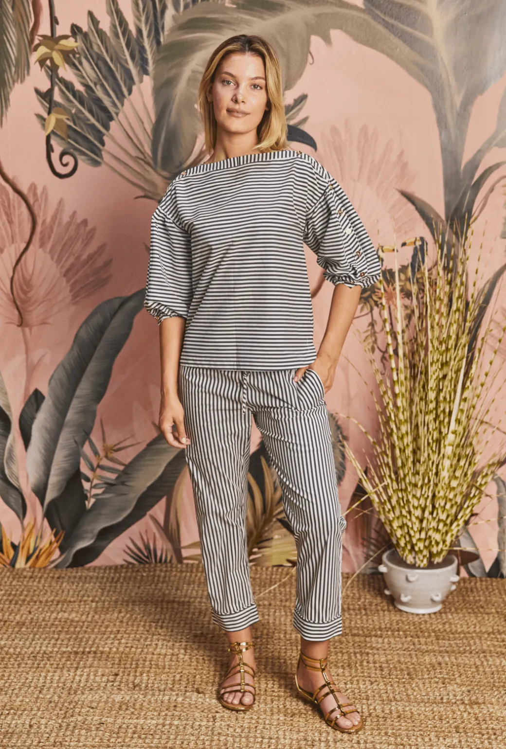 Everyday Pants - Black and White Stripe Anti Snag Threading