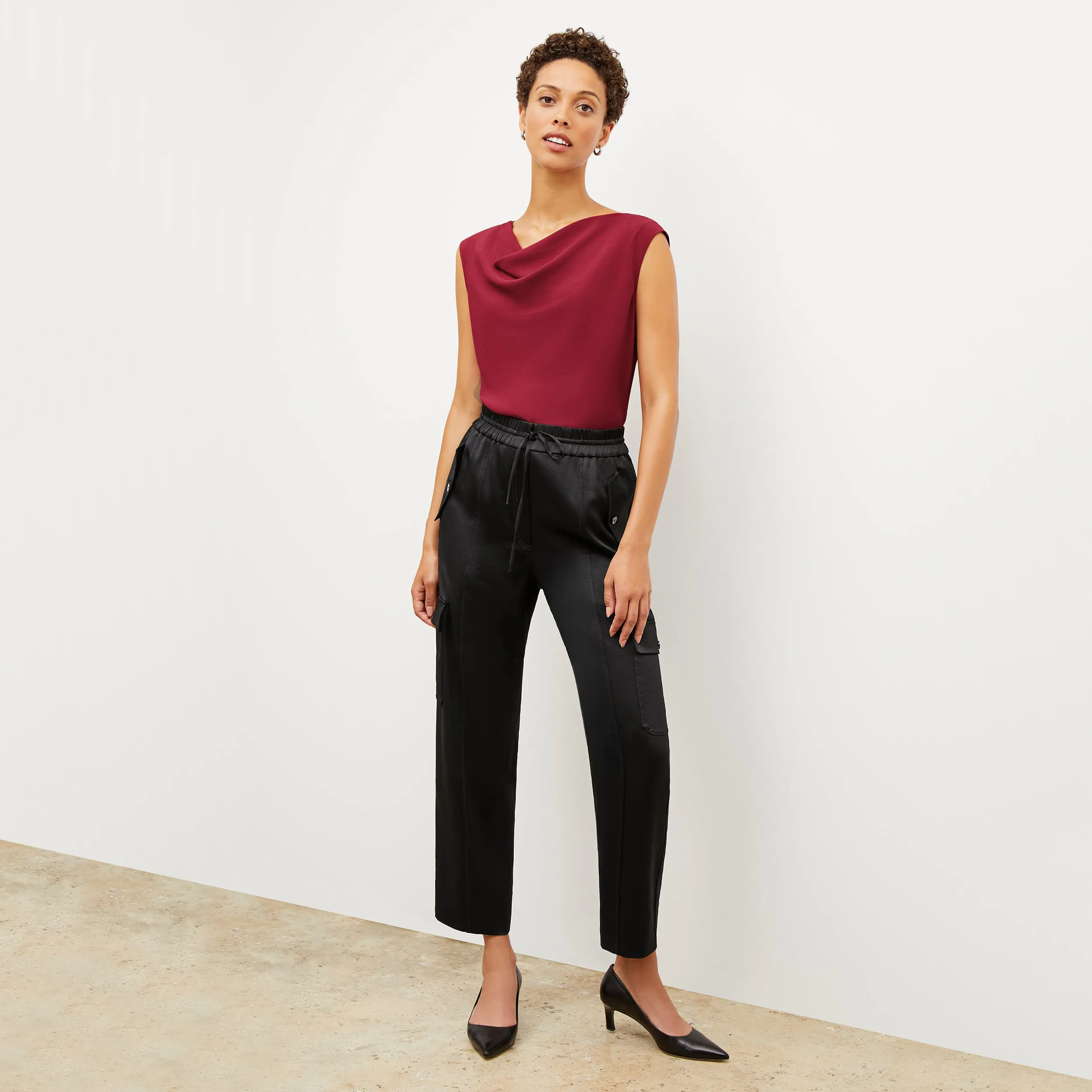 Giana Pant - Everyday Satin :: Black Lightweight Jacket Tagless Collar
