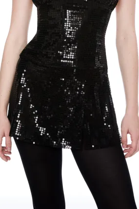 MICRO MINI SKIRT - BLACK SEQUIN Wrinkle Resistant Treatment Biodegradable Fiber
