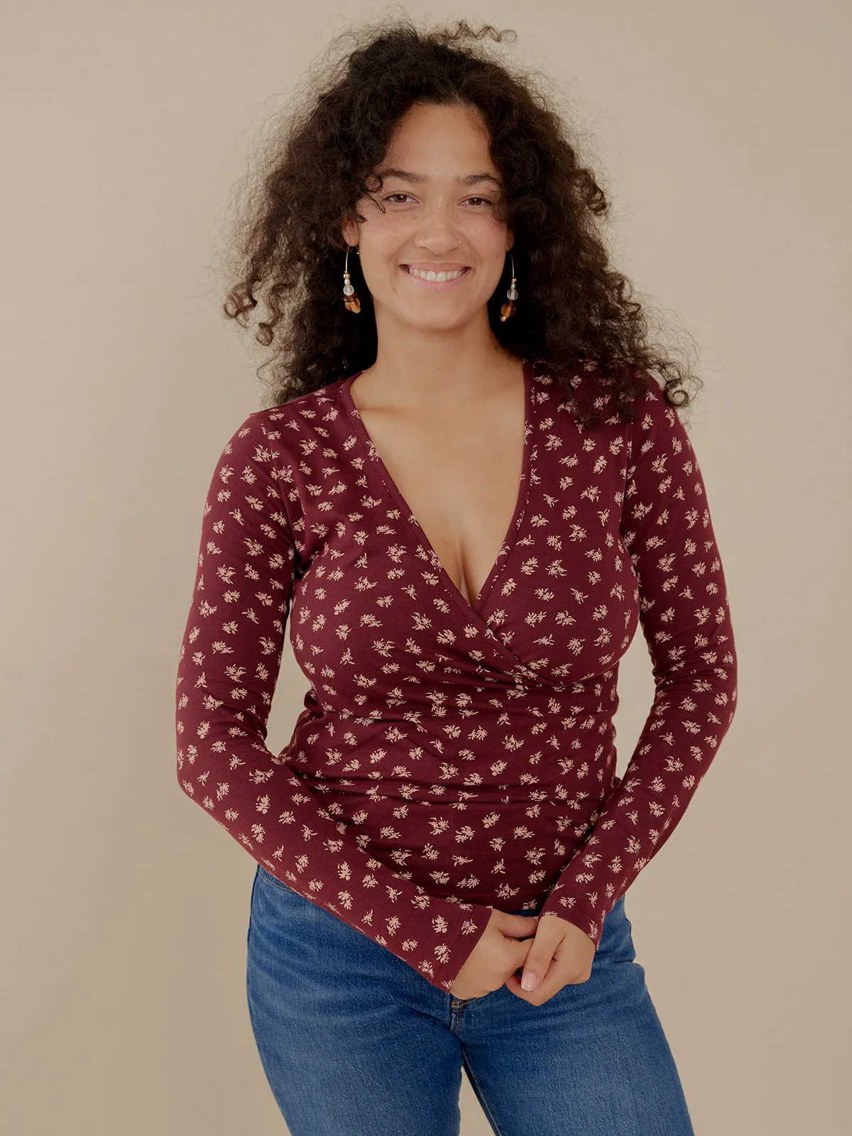 HighStretchElastic Gillian Wrap Top - Burgundy Bouquet