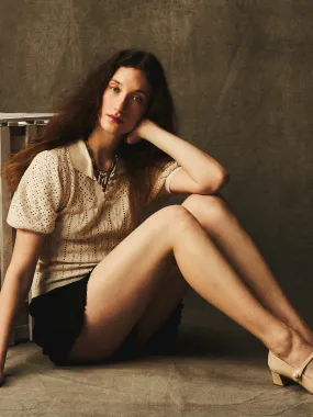 Nina Henley in Ivory Rolled Hem Finish