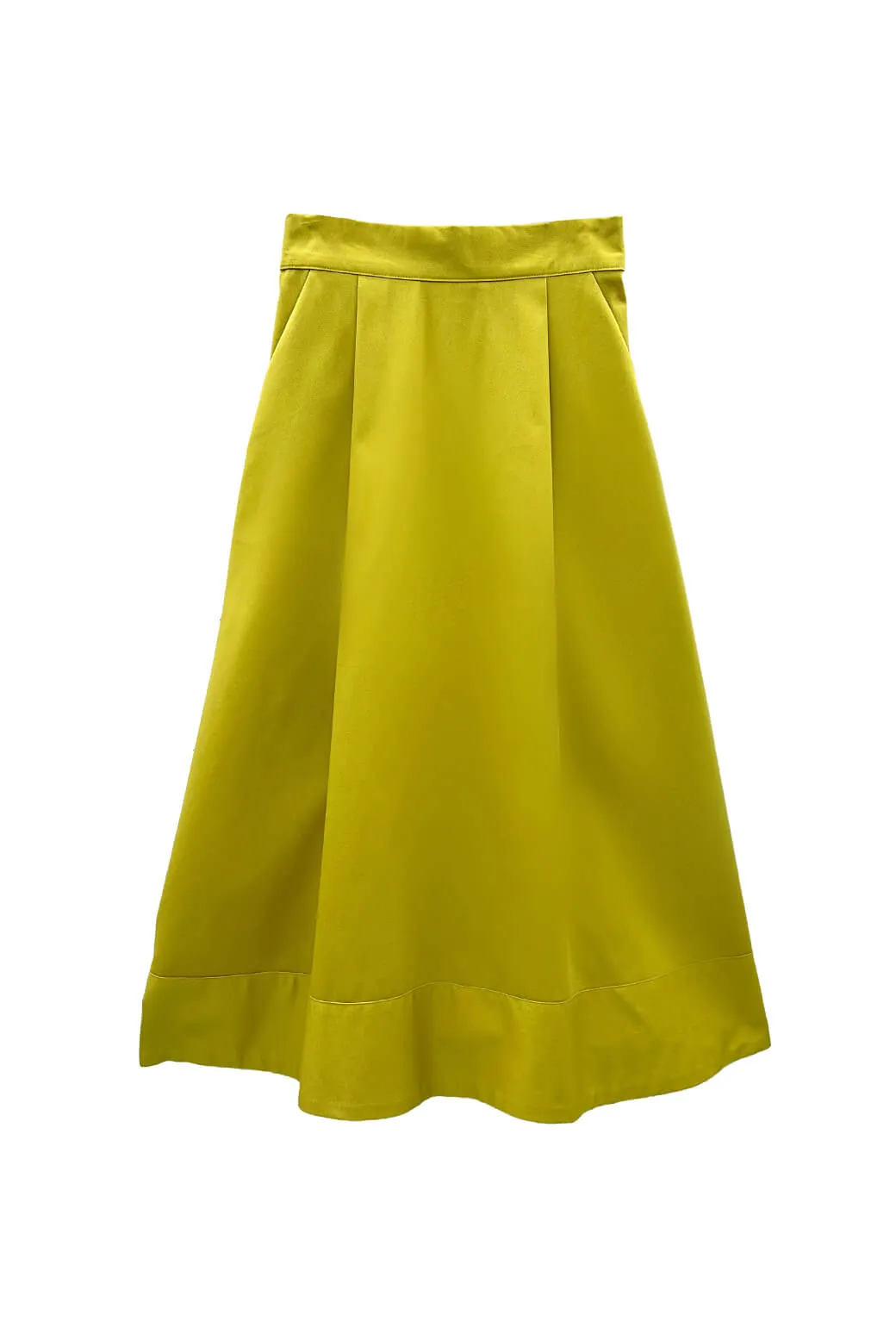 Buru x Megan Stokes Flat Front MIDI Skirt  - Chartreuse Twill HighDensityFoam