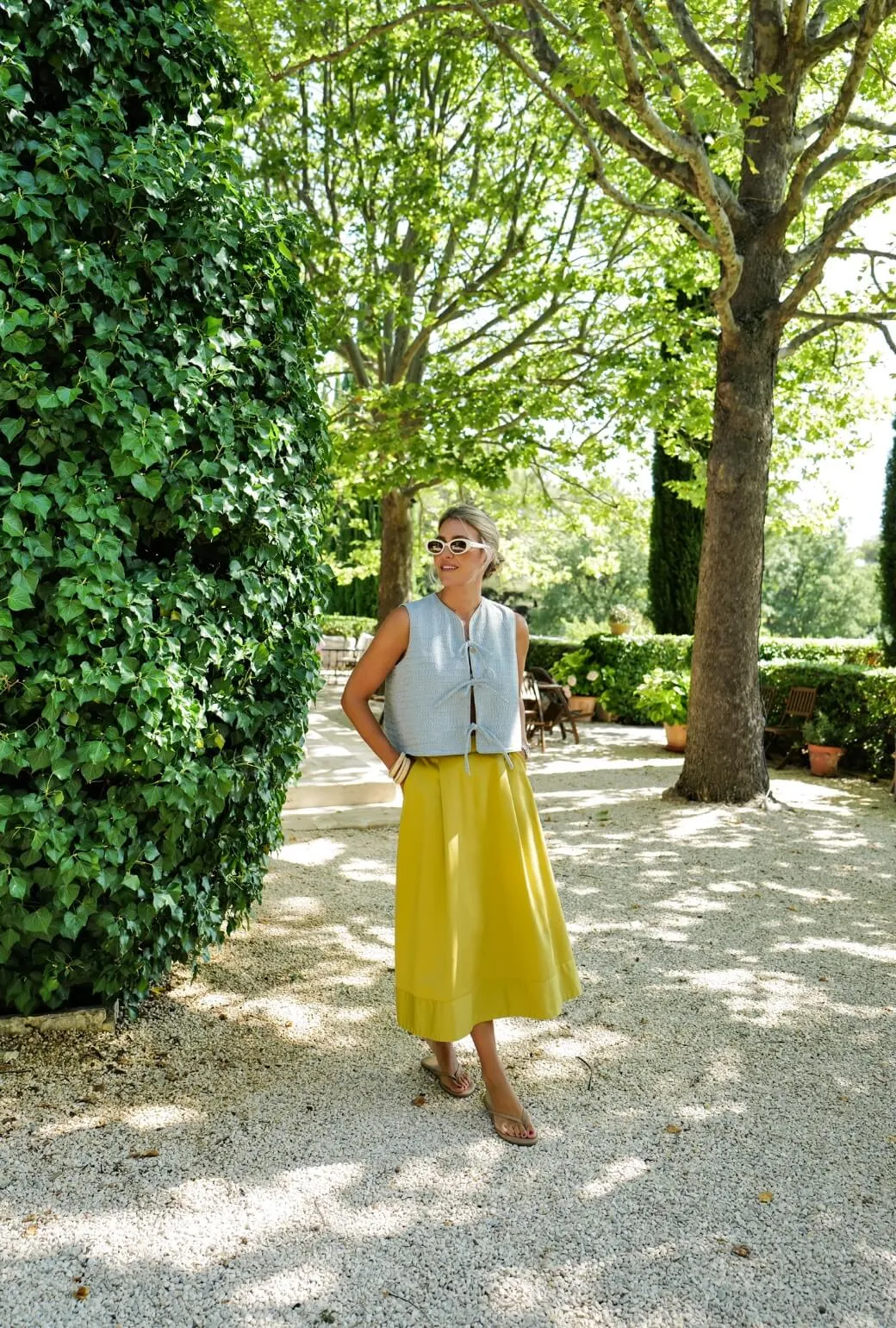 stain resistant coating Smooth Interior Lining Buru x Megan Stokes Flat Front MIDI Skirt  - Chartreuse Twill