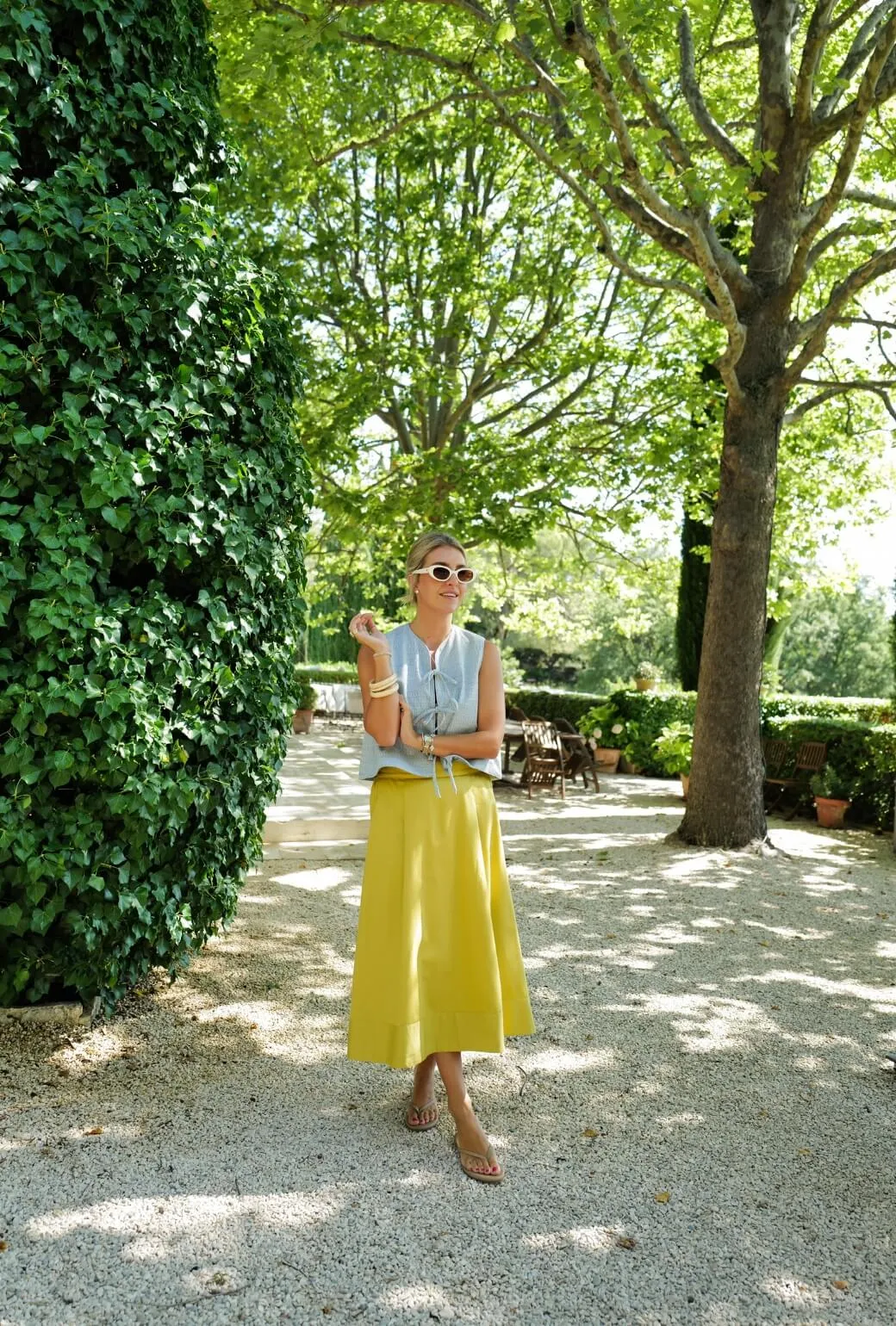 Buru x Megan Stokes Flat Front MIDI Skirt  - Chartreuse Twill AllDaySoftness