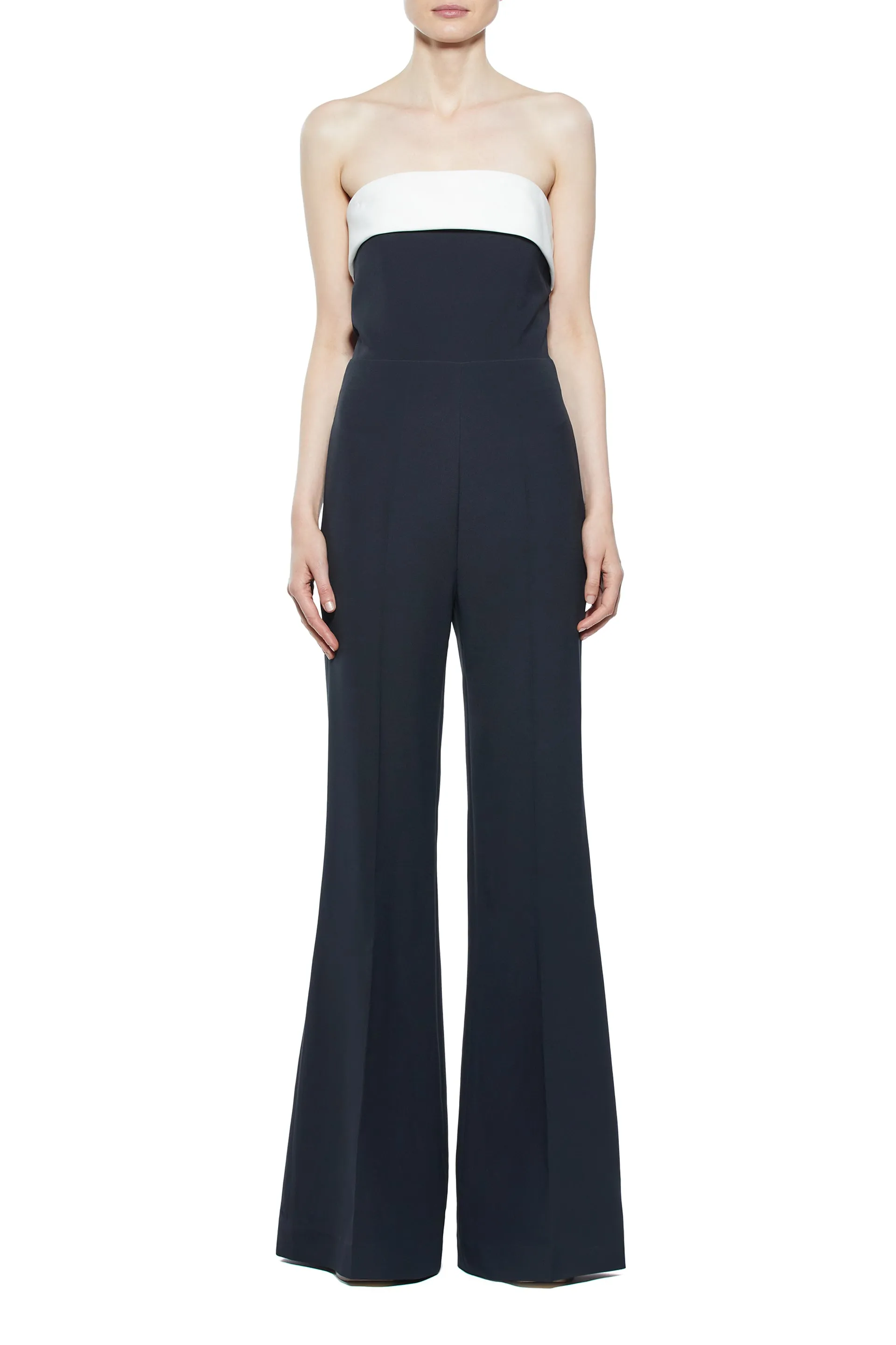 Vicky Jumpsuit in Black & Ivory Silk Wool Cady Breathable Knit Fabric
