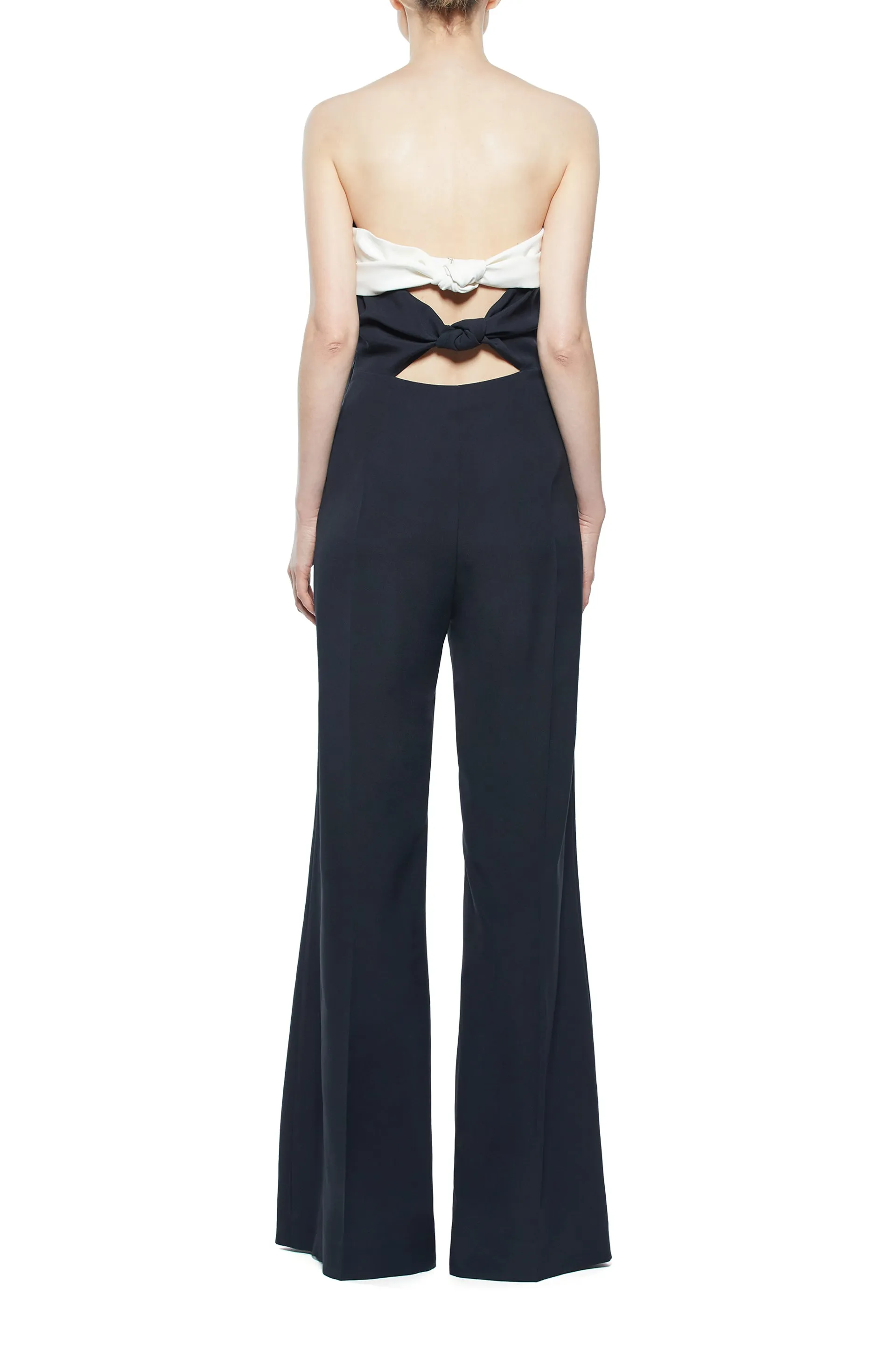Vicky Jumpsuit in Black & Ivory Silk Wool Cady Thermoregulating Fabric Drop Shoulder Cut