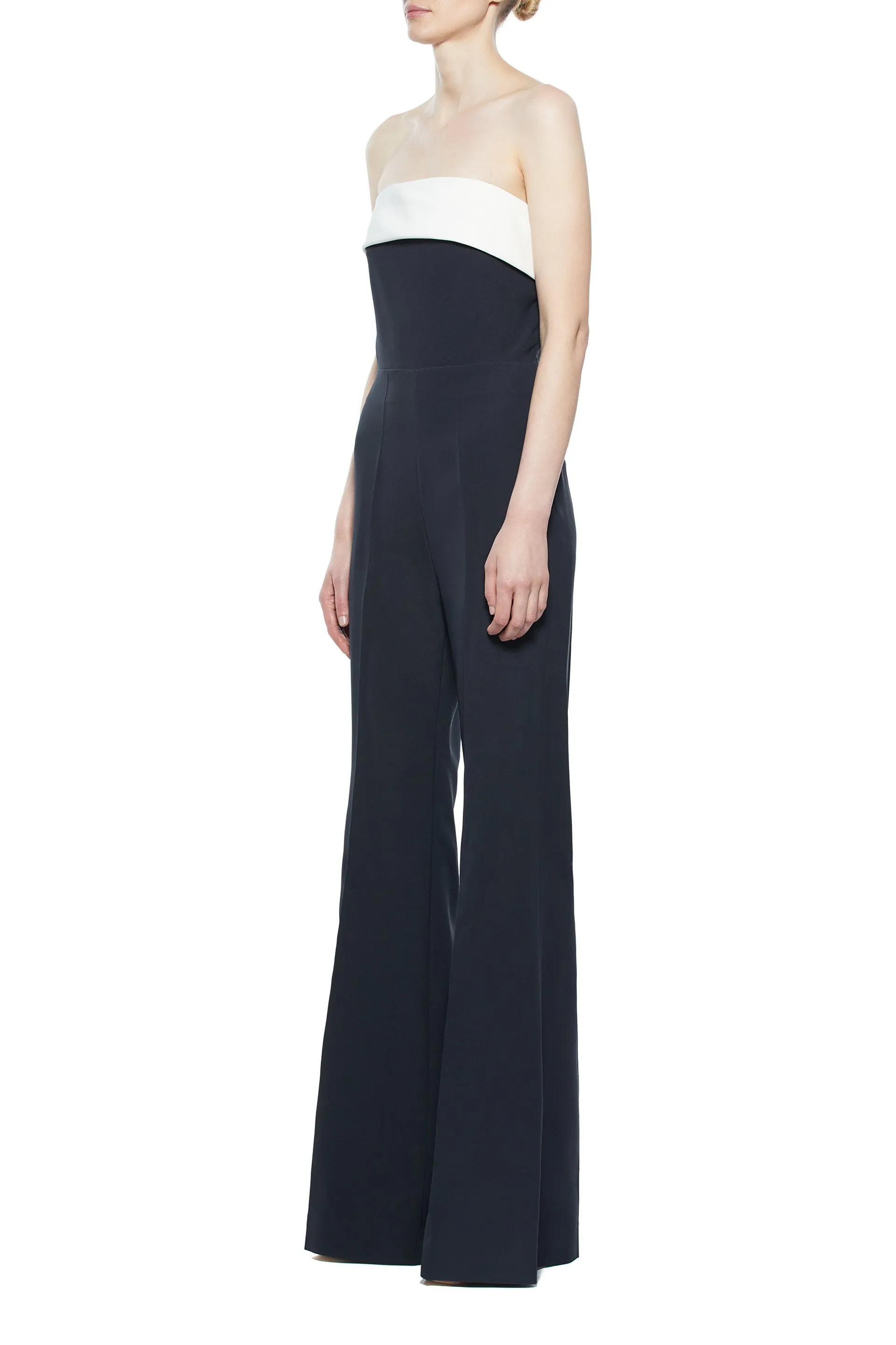 Vicky Jumpsuit in Black & Ivory Silk Wool Cady Reflective accents Reinforced Stress Points