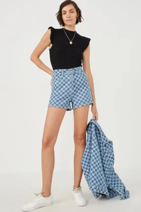 HighDensityWeave Checker Denim Shorts