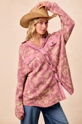 IP8315G-06 | FLORAL PRINT WASHED WAFFLE THERMAL SHACKET Everyday Comfort Training Comfort