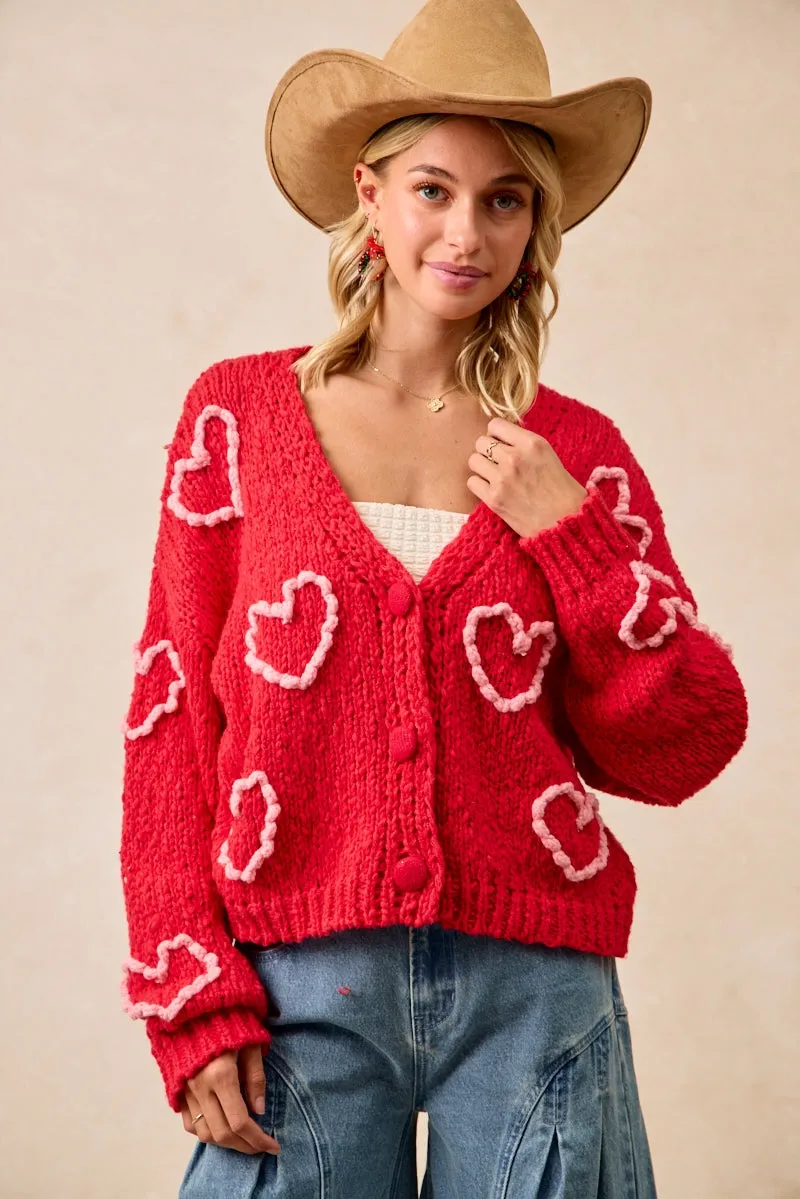 Anti Snag Fabric IT4515-01 | POM POM HEART V-NECK SWEATER CARDIGAN